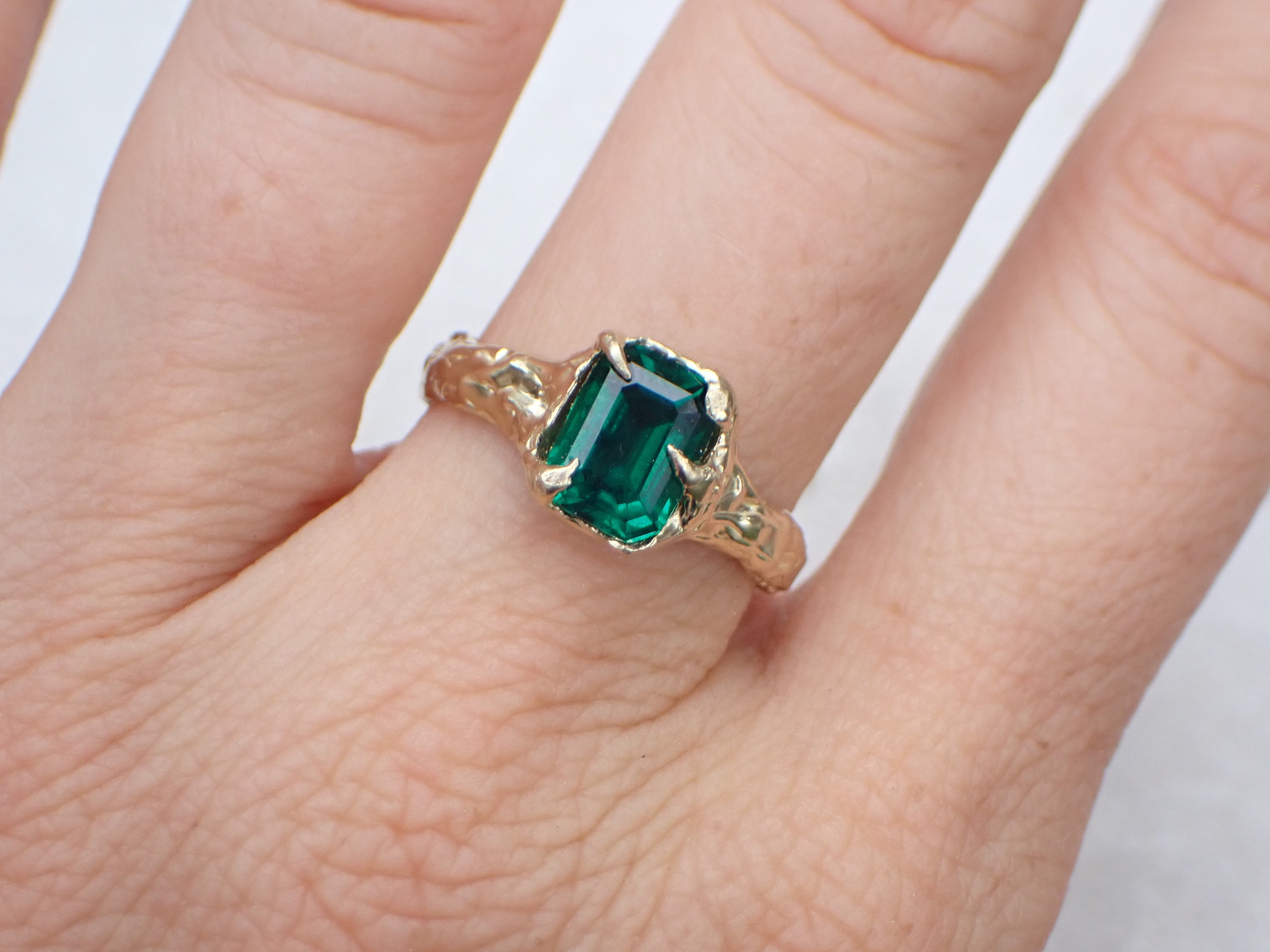 Custom Lab Emerald AVALON • Molten Gold Engagement Ring