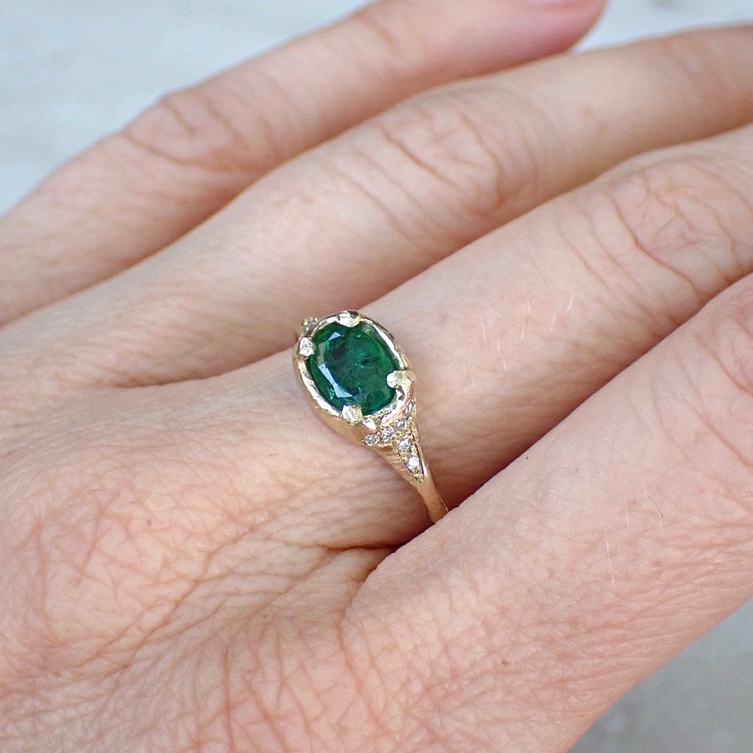 Natural Emerald and Diamond Ring  in 14k Gold