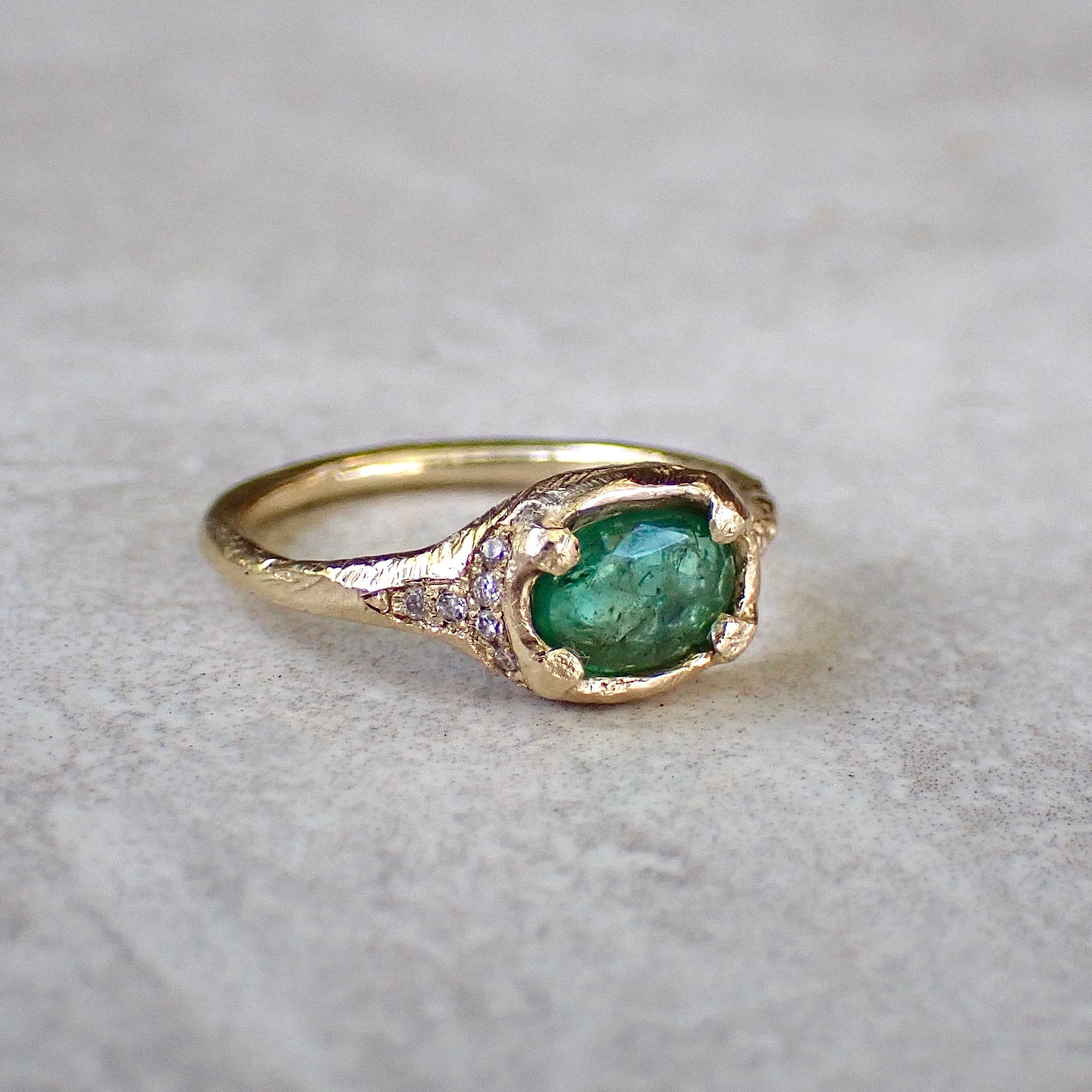 Natural Emerald and Diamond Ring in 14k Gold
