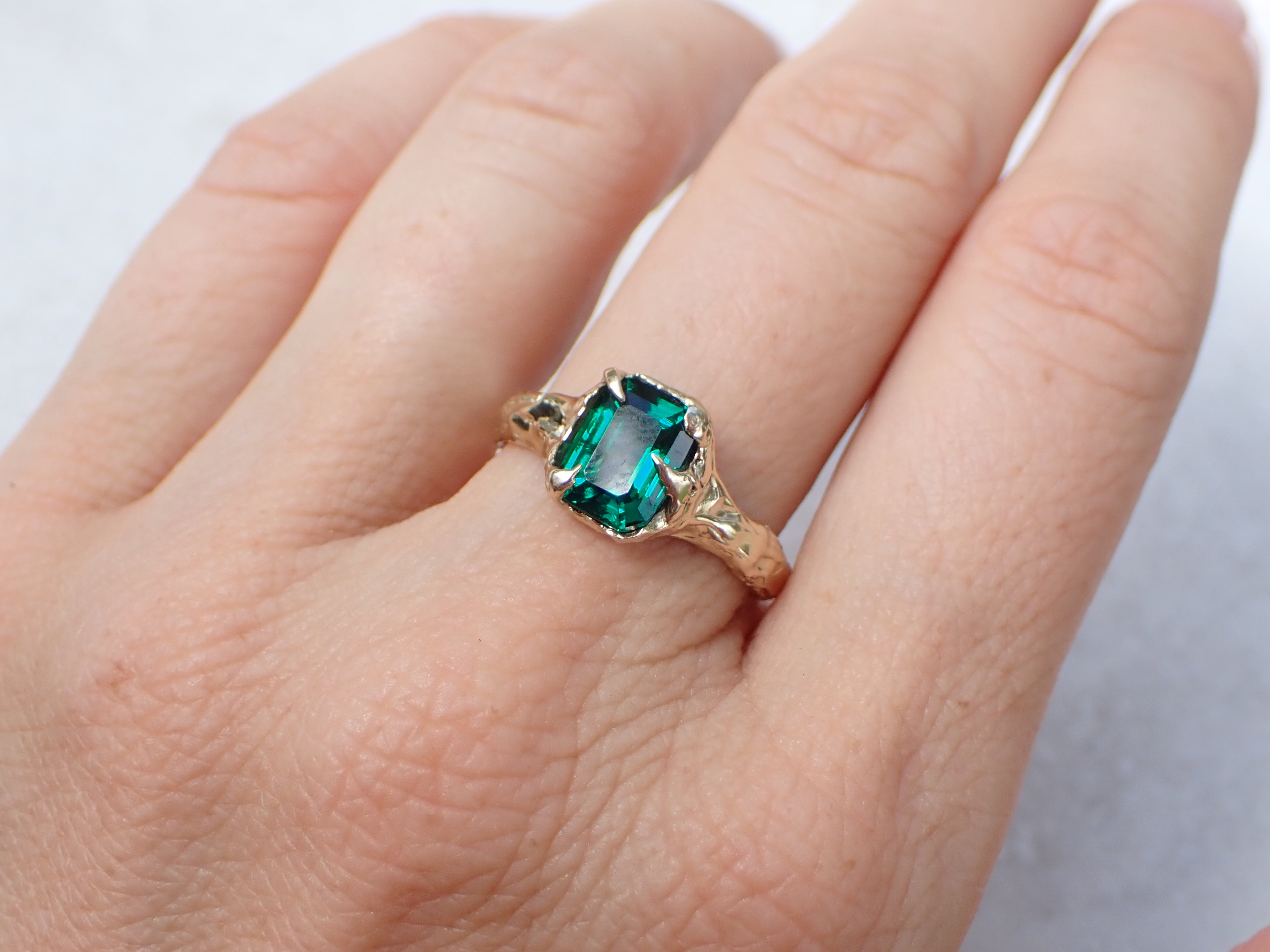 Custom Lab Emerald AVALON • Molten Gold Engagement Ring