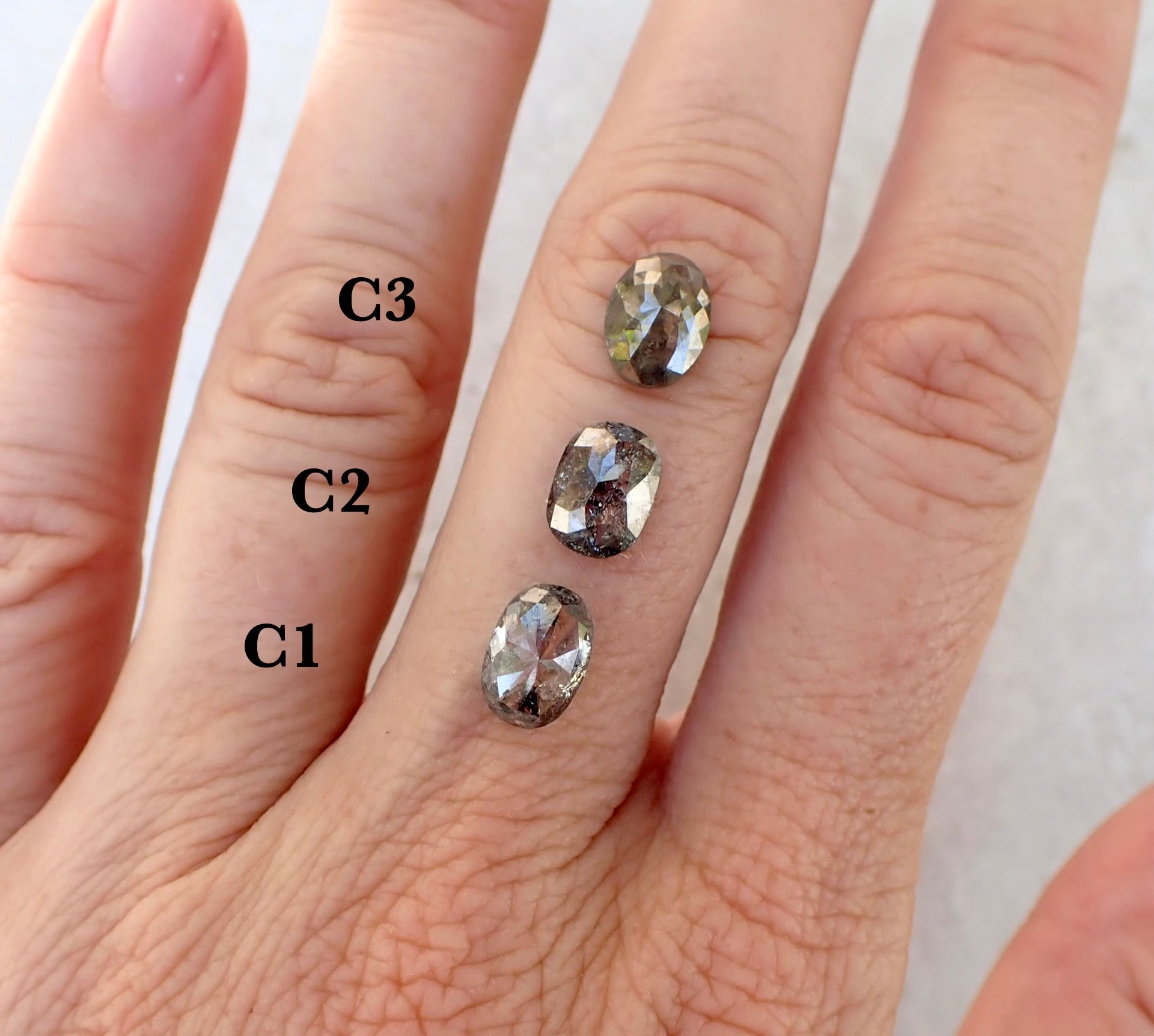 Custom Oval Salt and Pepper Diamond Ring