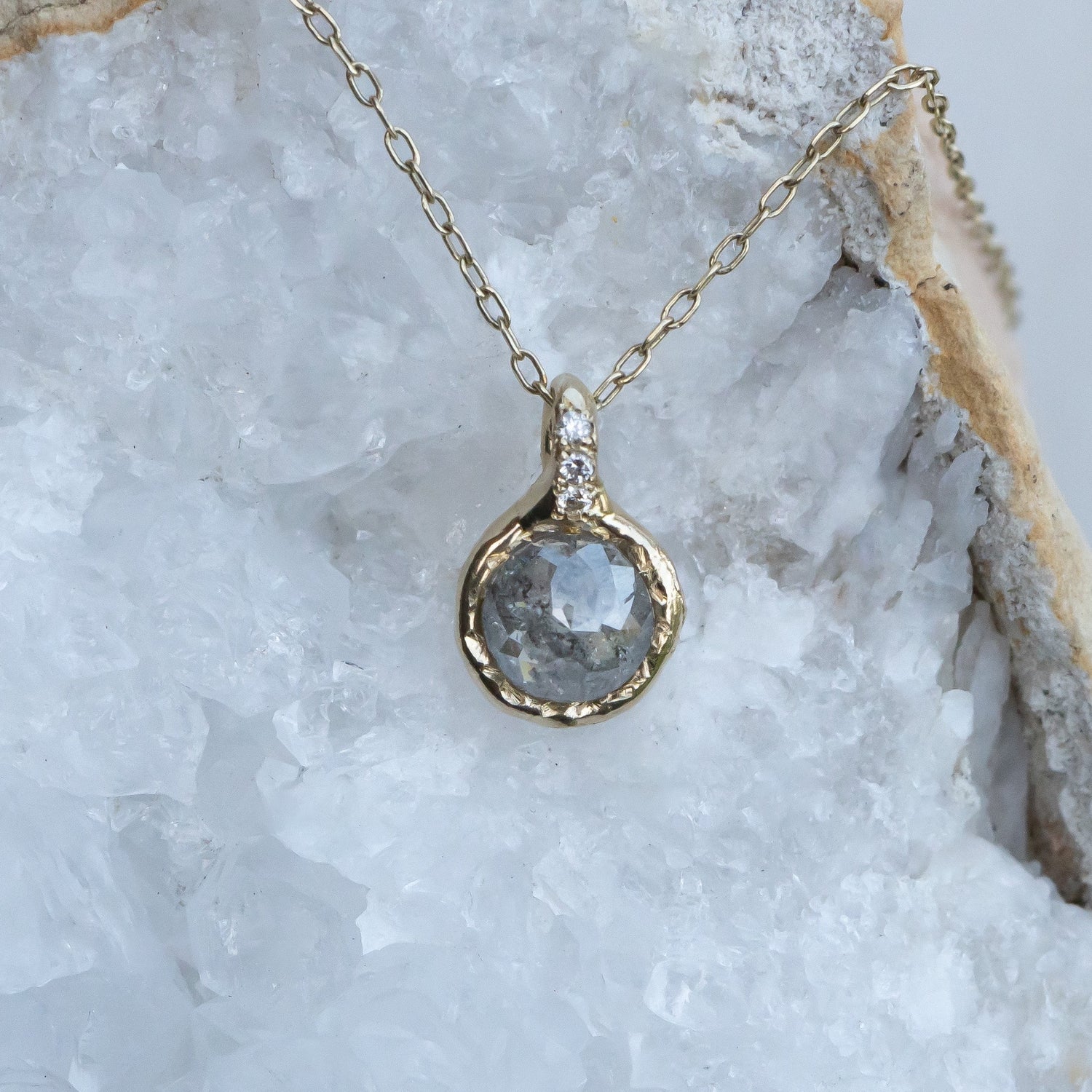 Salt and Pepper Diamond Pendant with accent bail - Salt and Pepper Diamond Ring- mossNstone