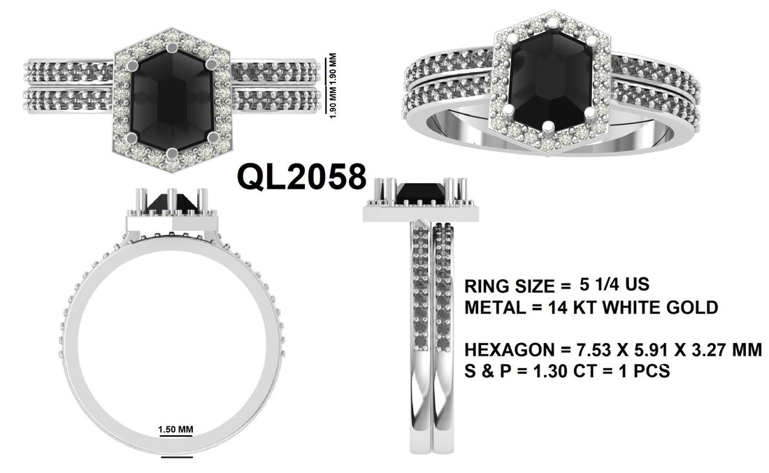 Custom Salt and Pepper Hexagon Diamond Pavé Ring for Olivia