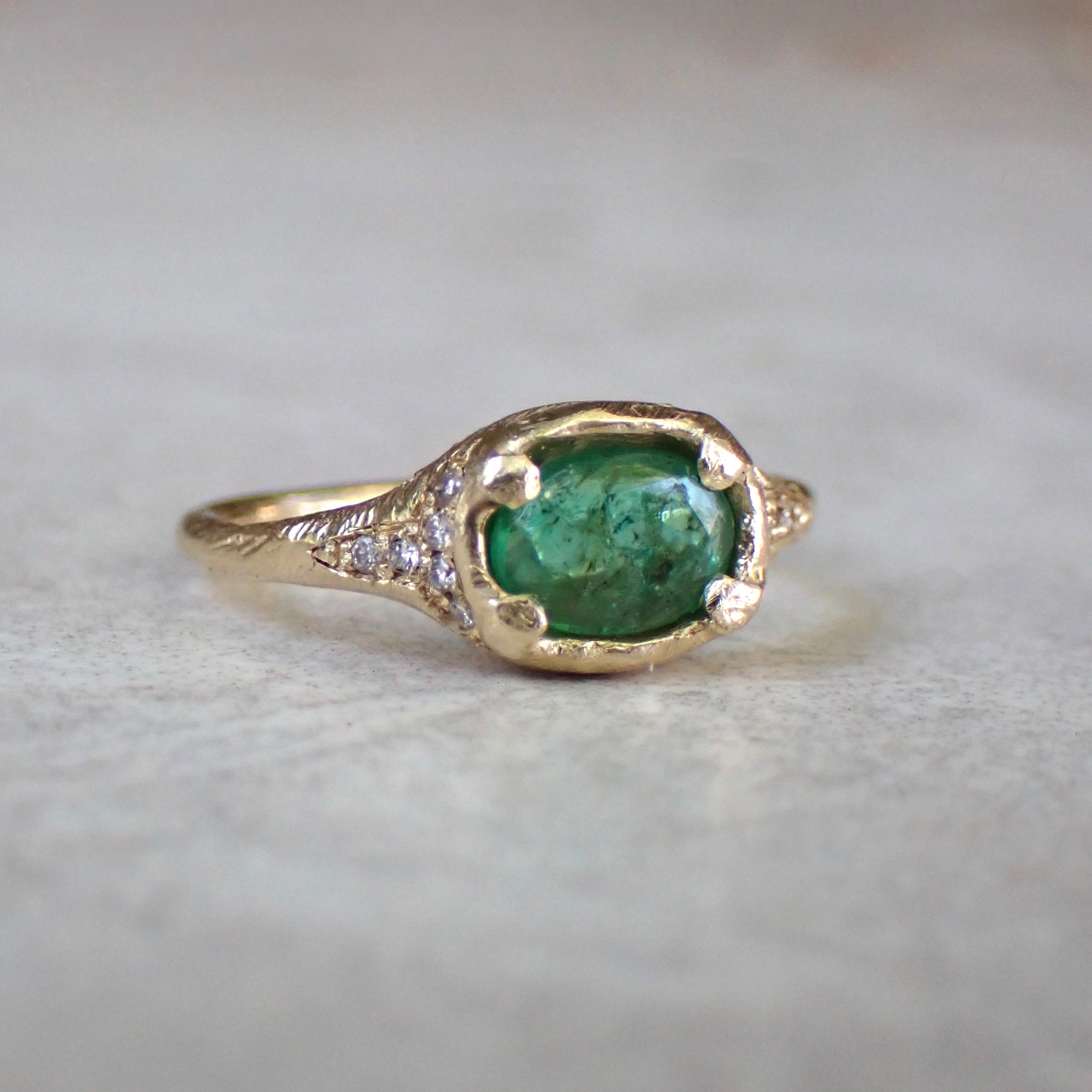 Natural Emerald and Diamond Ring in 14k Gold