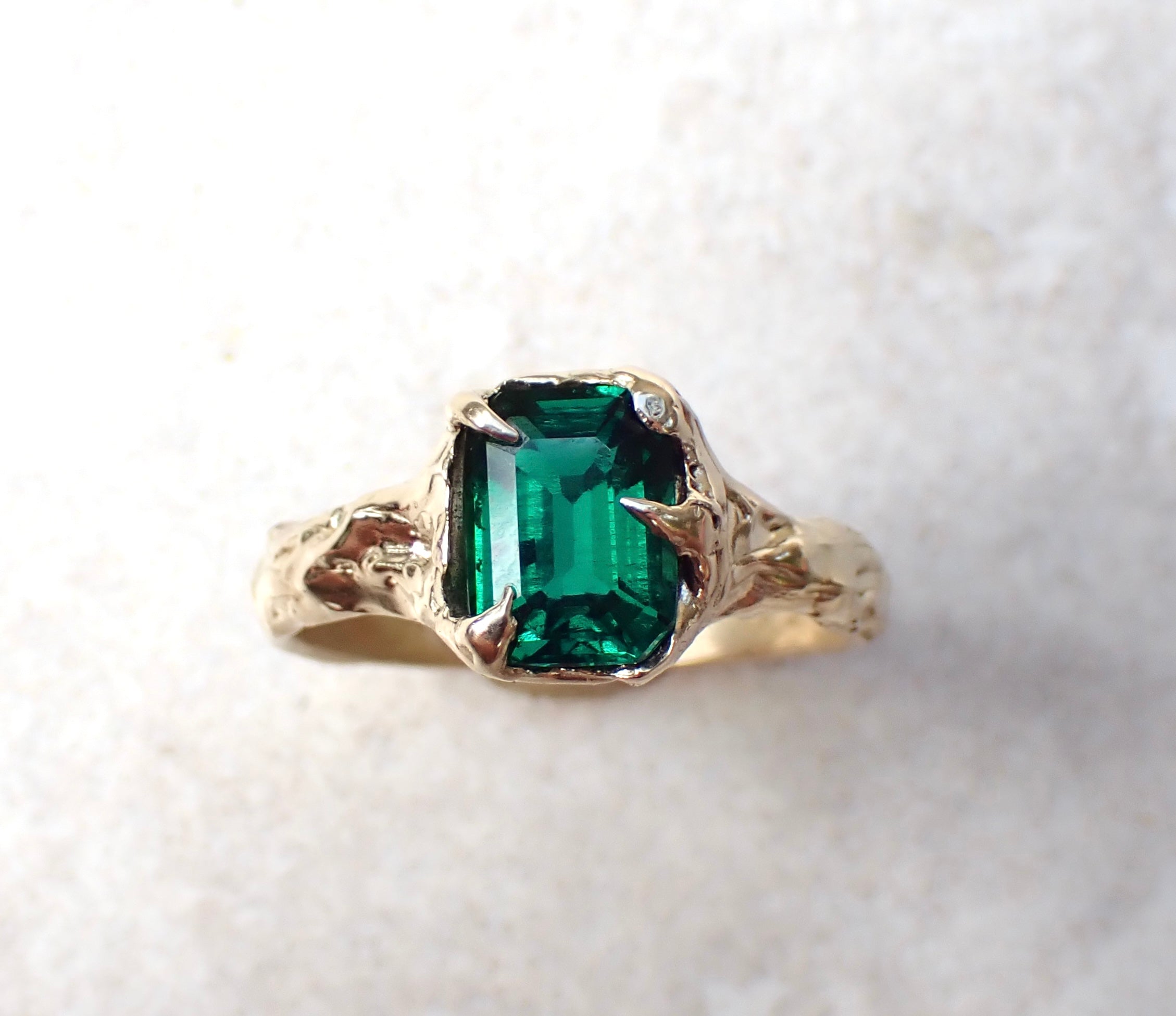 Custom Lab Emerald AVALON • Molten Gold Engagement Ring