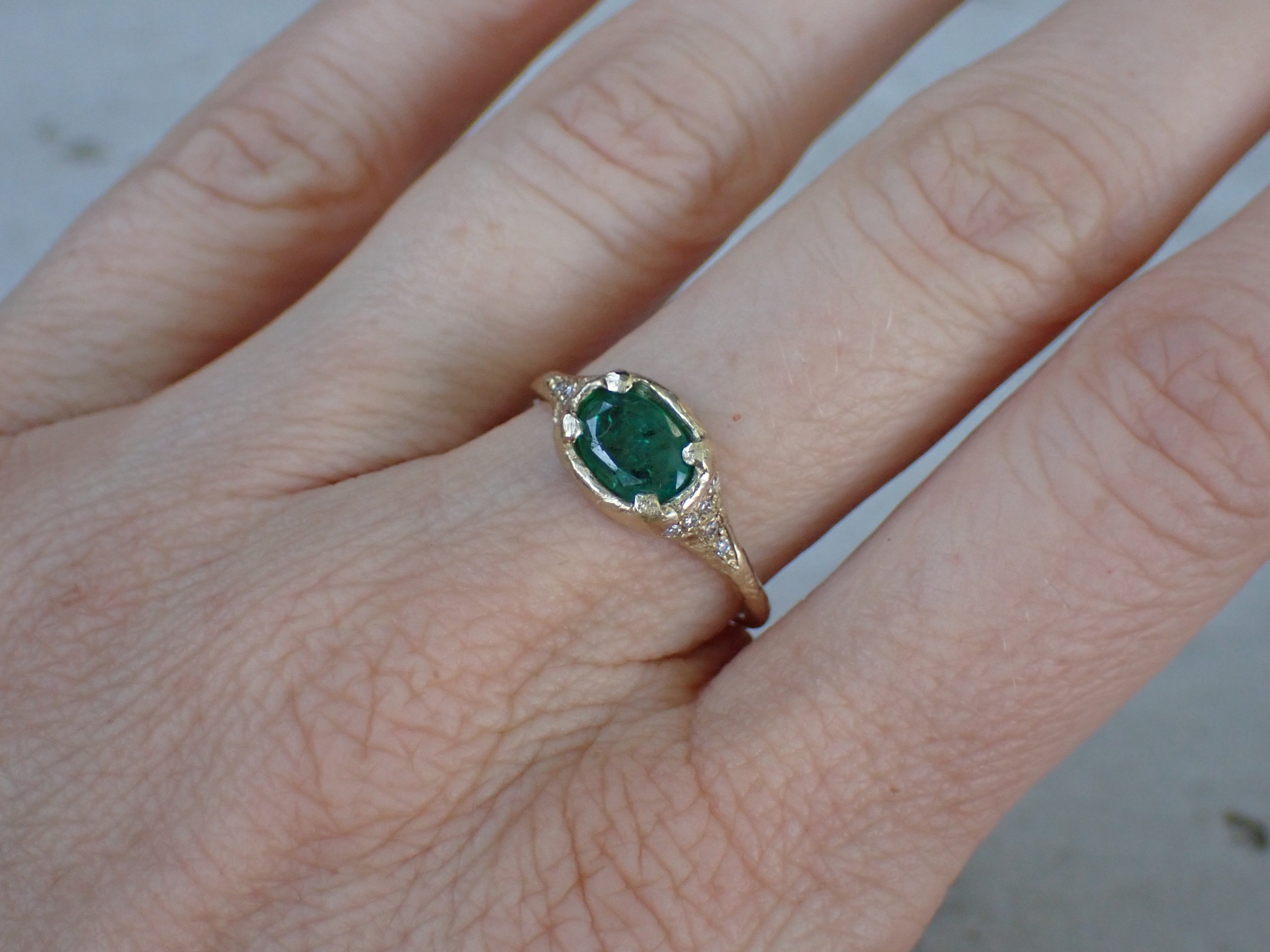 Natural Emerald and Diamond Ring in 14k Gold