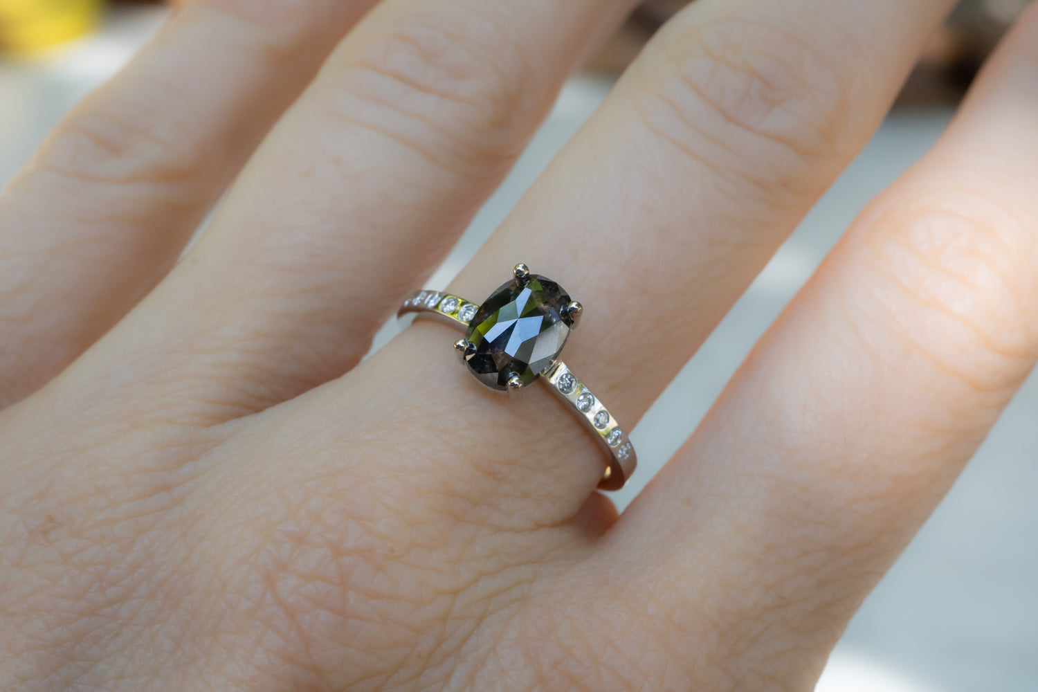 1.52ct Oval Salt and Pepper Diamond Ring