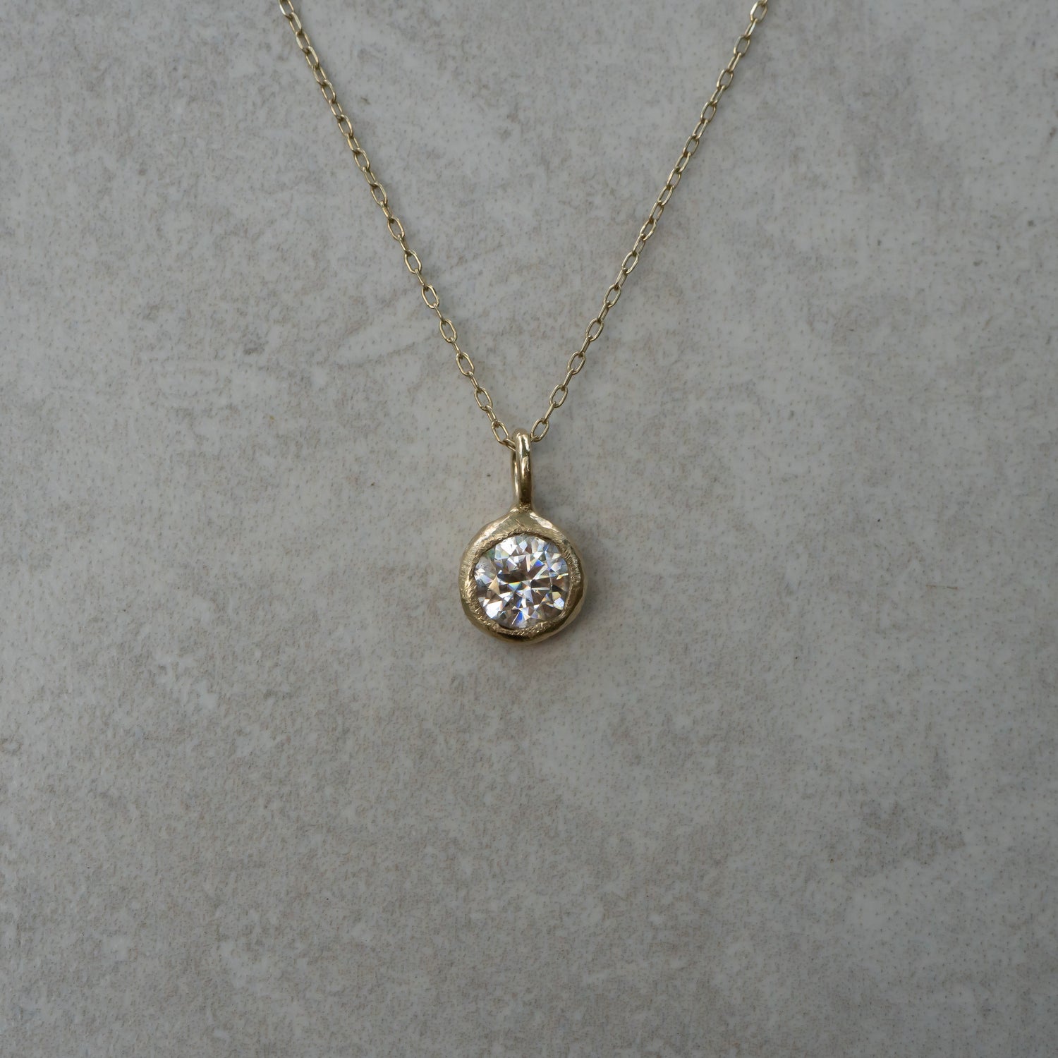 Moissanite Diamond Pendant- Hand Carved Bezel Setting - Salt and Pepper Diamond Ring- mossNstone