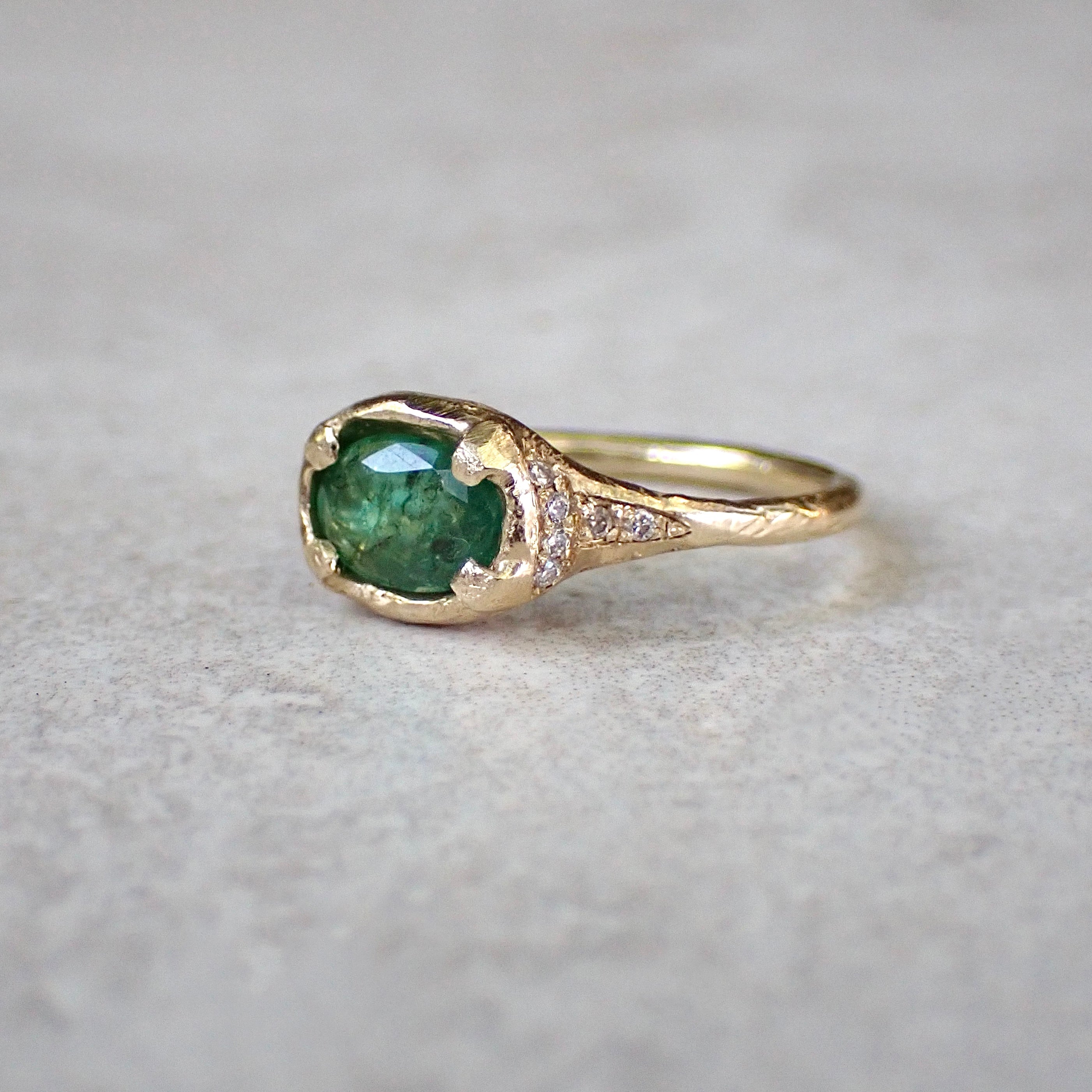 Natural Emerald and Diamond Ring in 14k Gold
