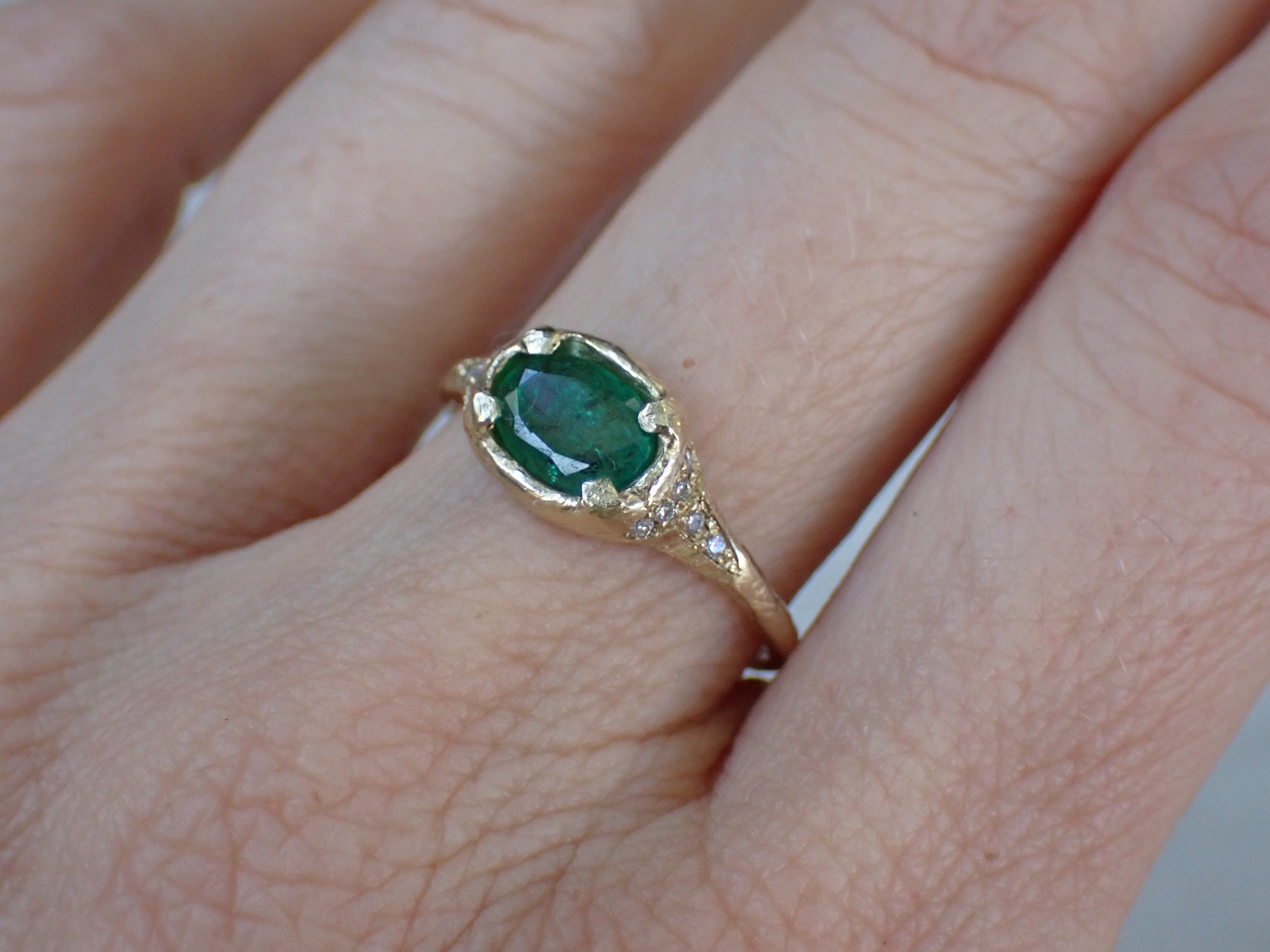 Natural Emerald and Diamond Ring in 14k Gold