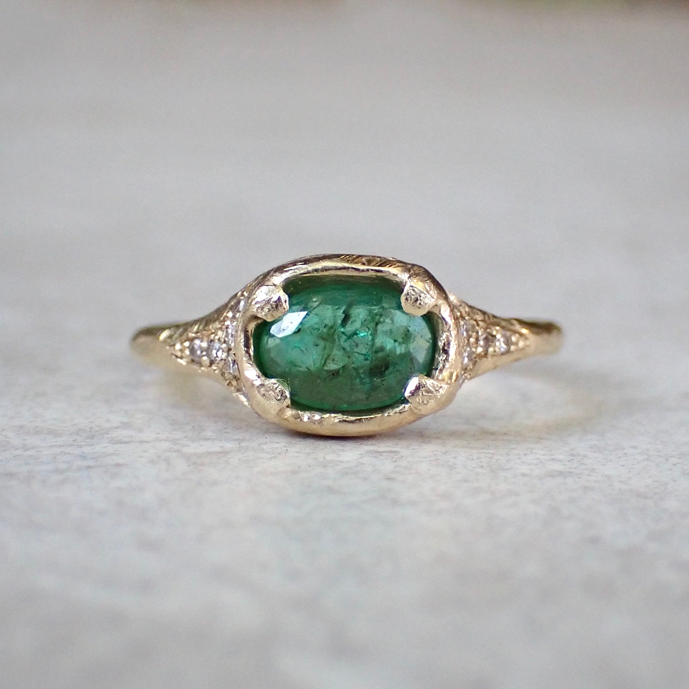 Natural Emerald and Diamond Ring in 14k Gold