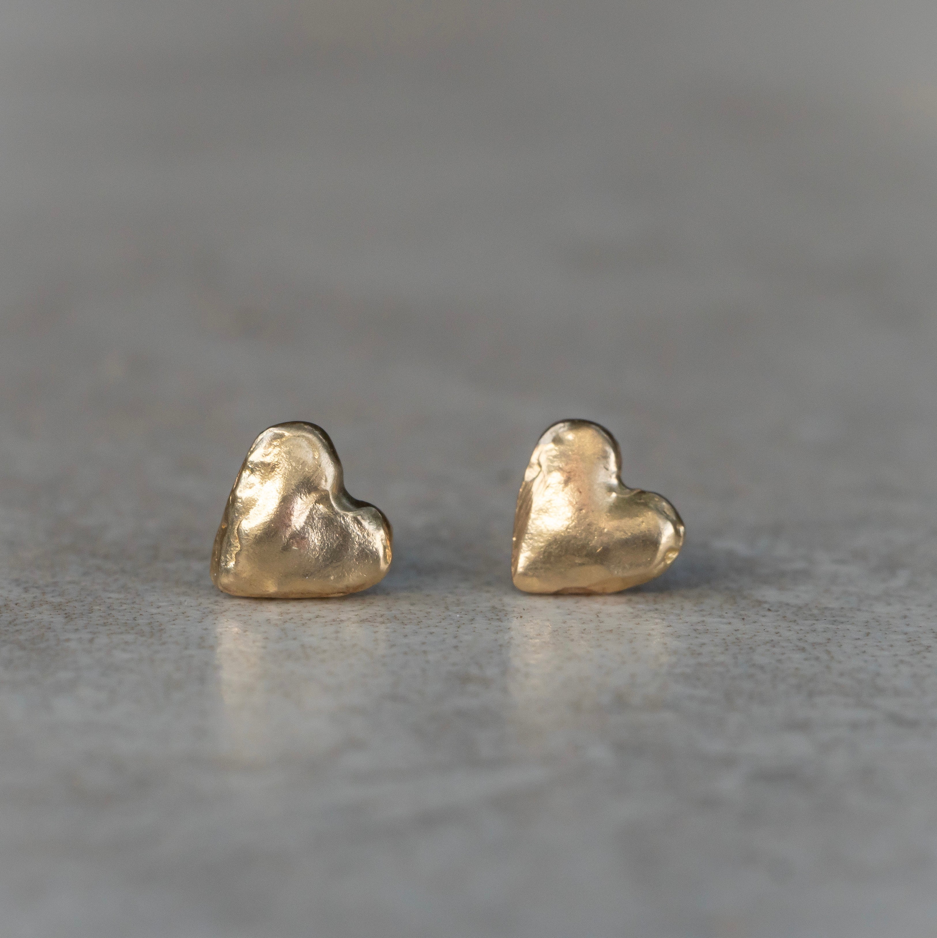 Solid 14k Heart Studs - Salt and Pepper Diamond Ring- mossNstone