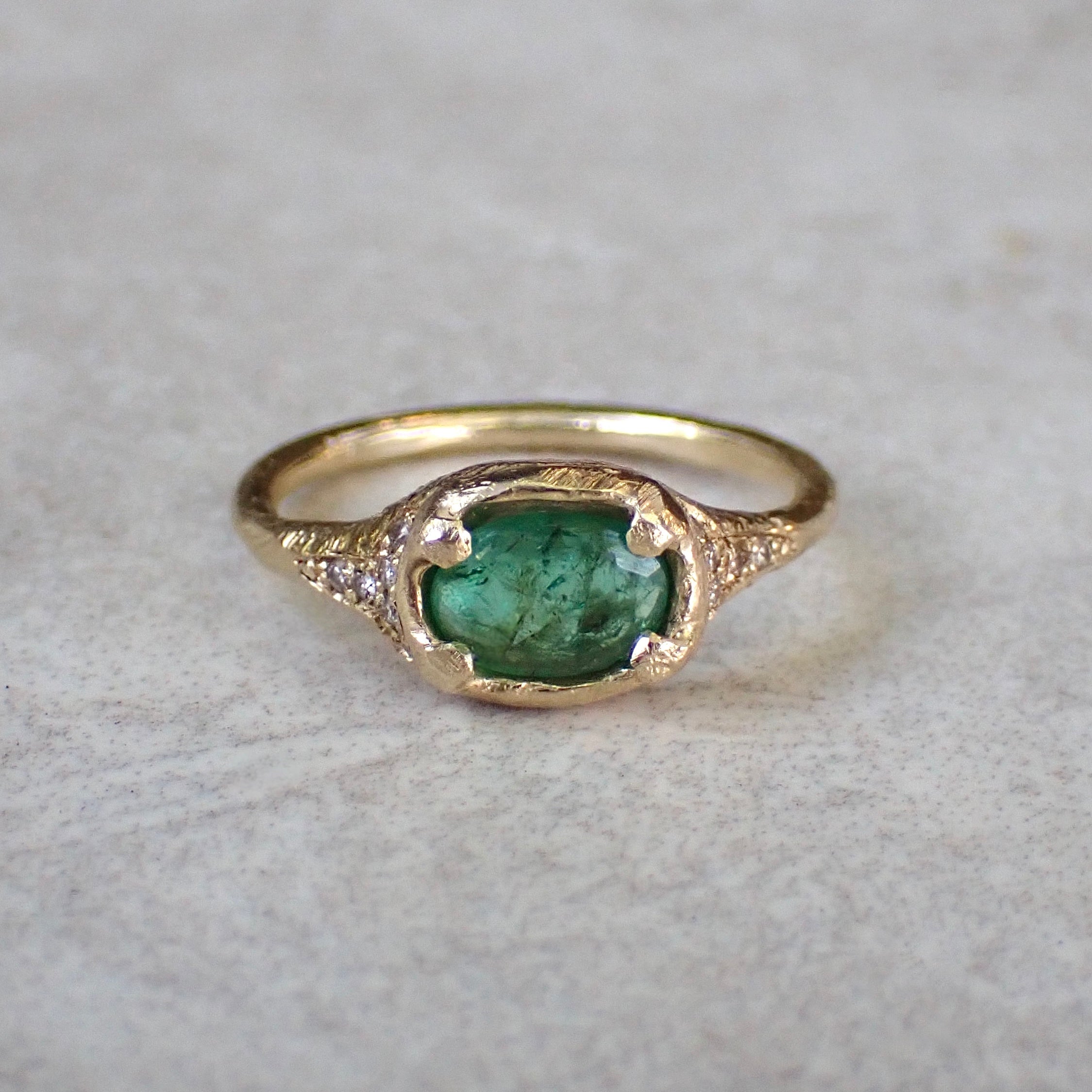 Natural Emerald and Diamond Ring in 14k Gold