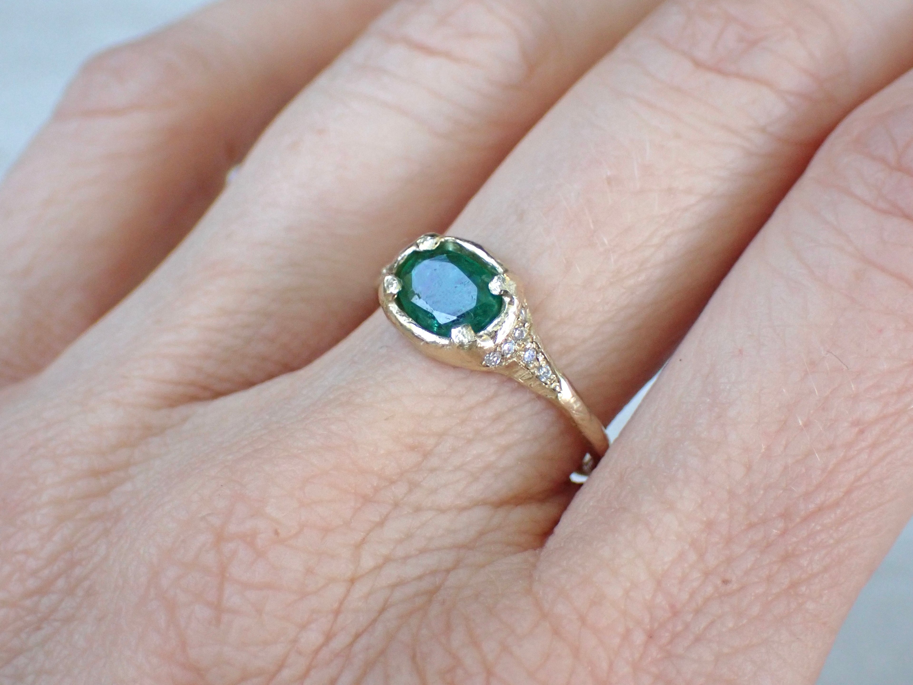 Natural Emerald and Diamond Ring in 14k Gold