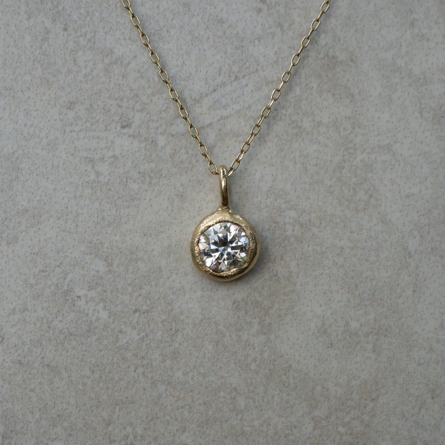 Moissanite Diamond Pendant- Hand Carved Bezel Setting - Salt and Pepper Diamond Ring- mossNstone