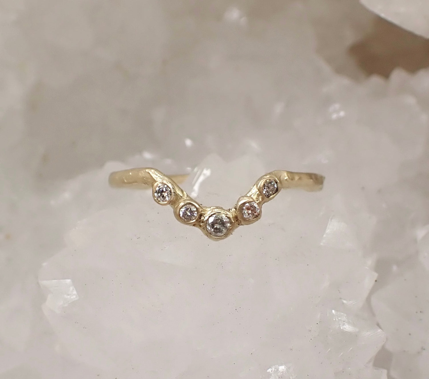 Hand carved 5 diamond Arc ring