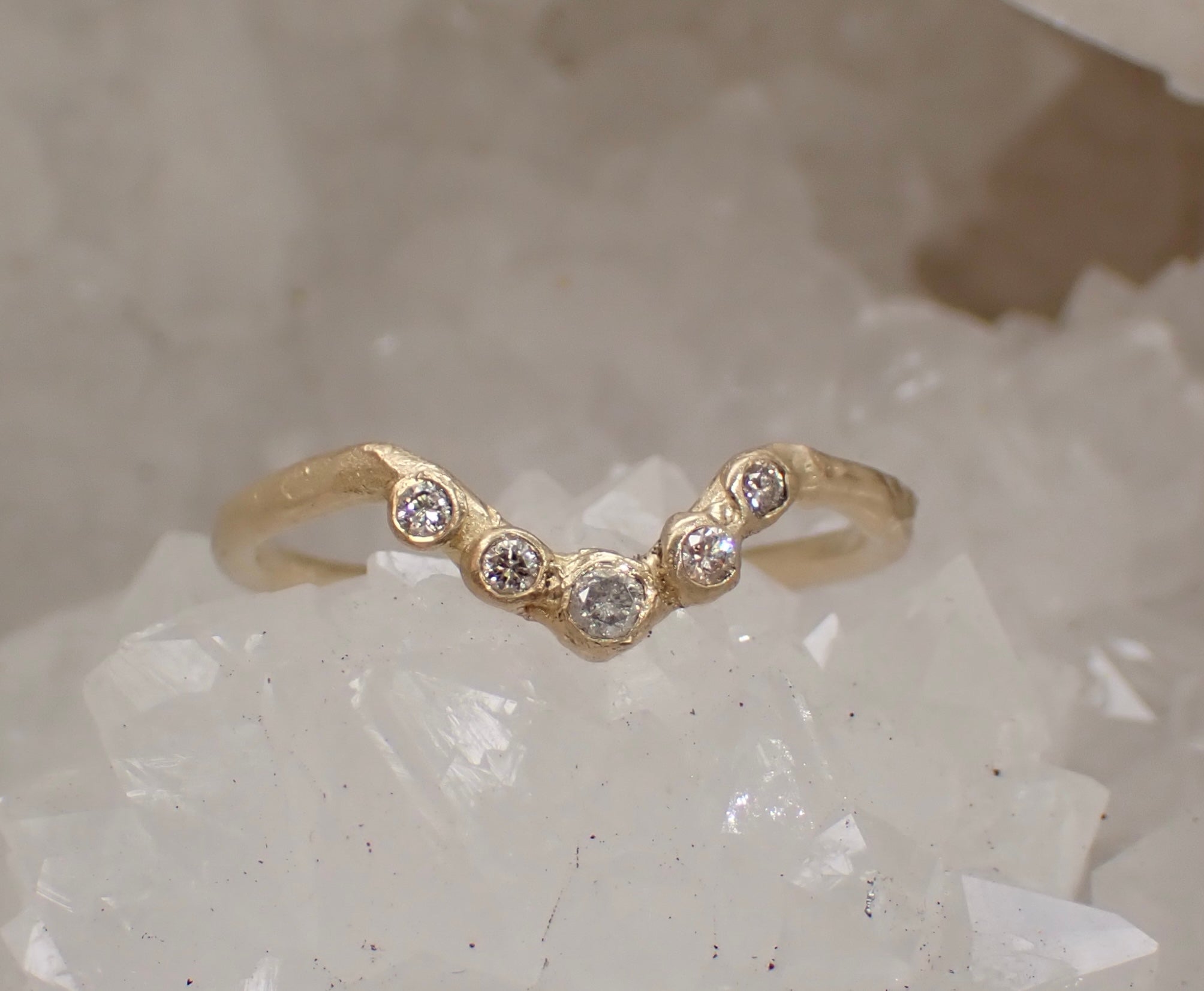 Hand carved 5 diamond Arc ring