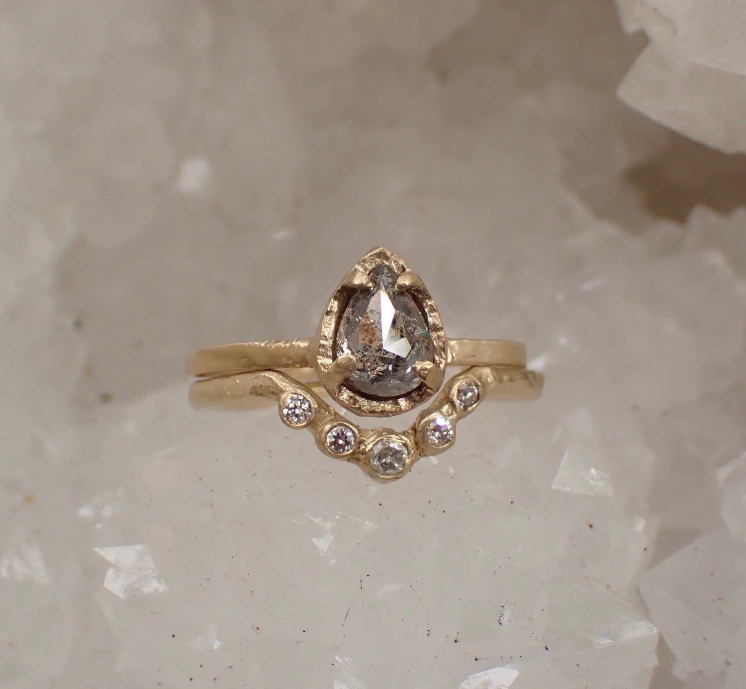 Hand carved 5 diamond Arc ring