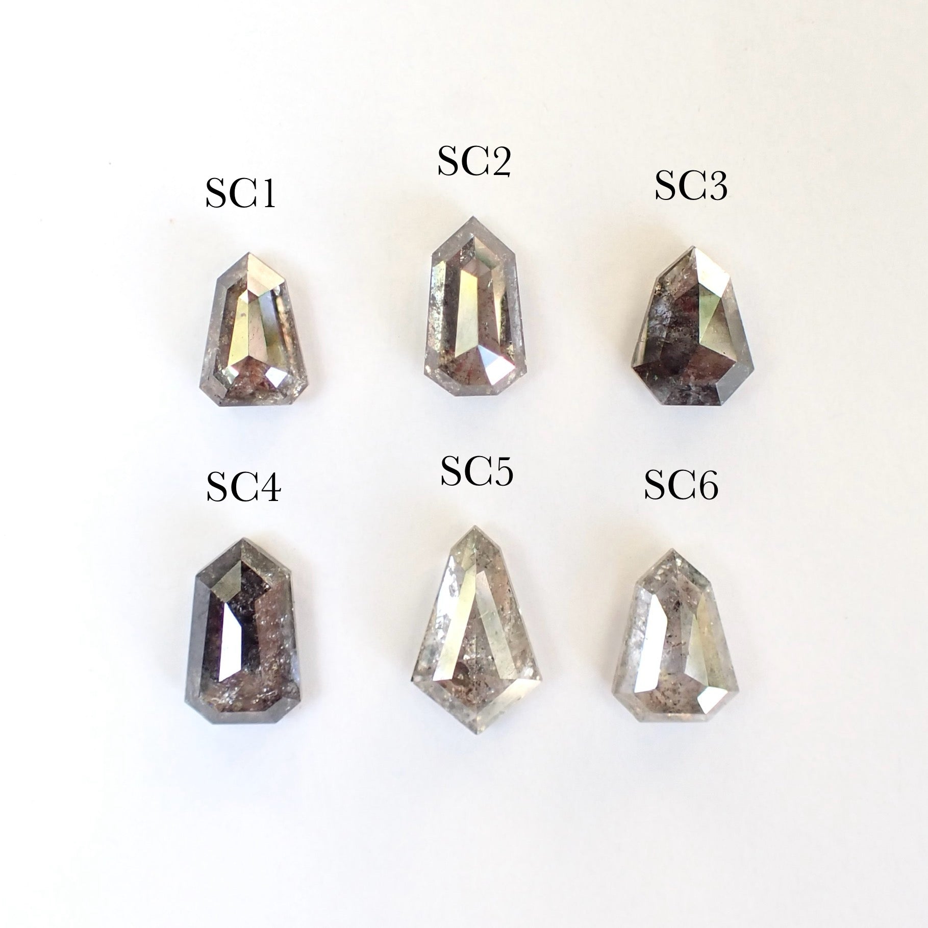 Salt and Pepper Shield Cut Diamond, Custom 14k Hand Carved Setting