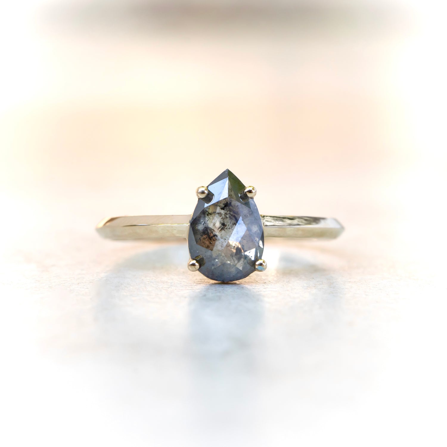 Salt and Pepper Pear Diamond Ring, With Knife Edge Band