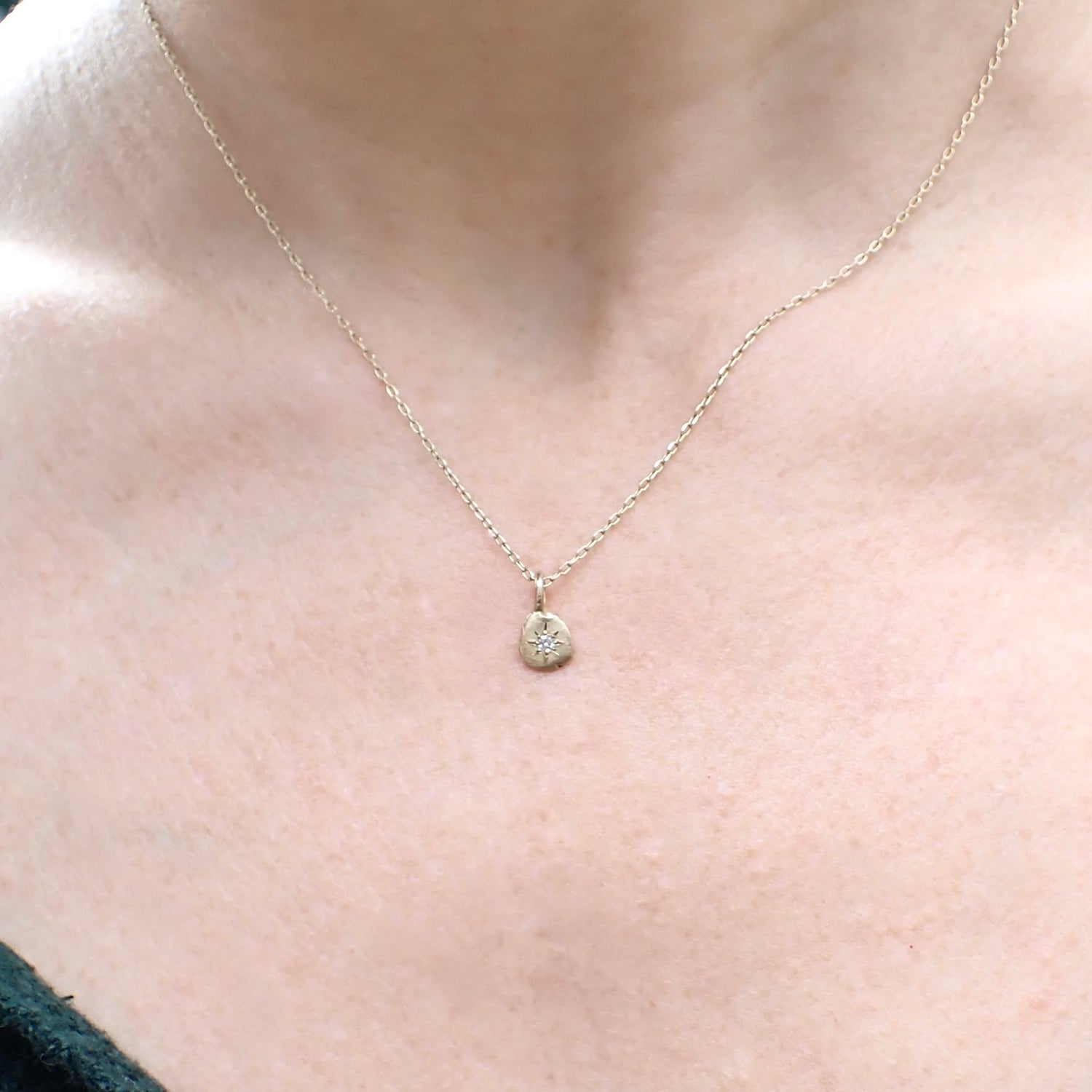 Petite Snowflake Diamond Necklace - Salt and Pepper Diamond Ring- mossNstone