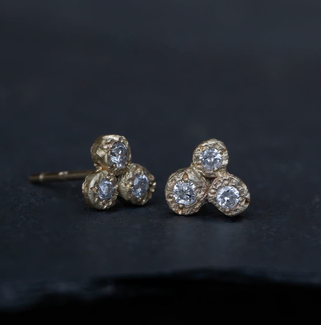 Diamond Trio 14k Organic Gold Studs