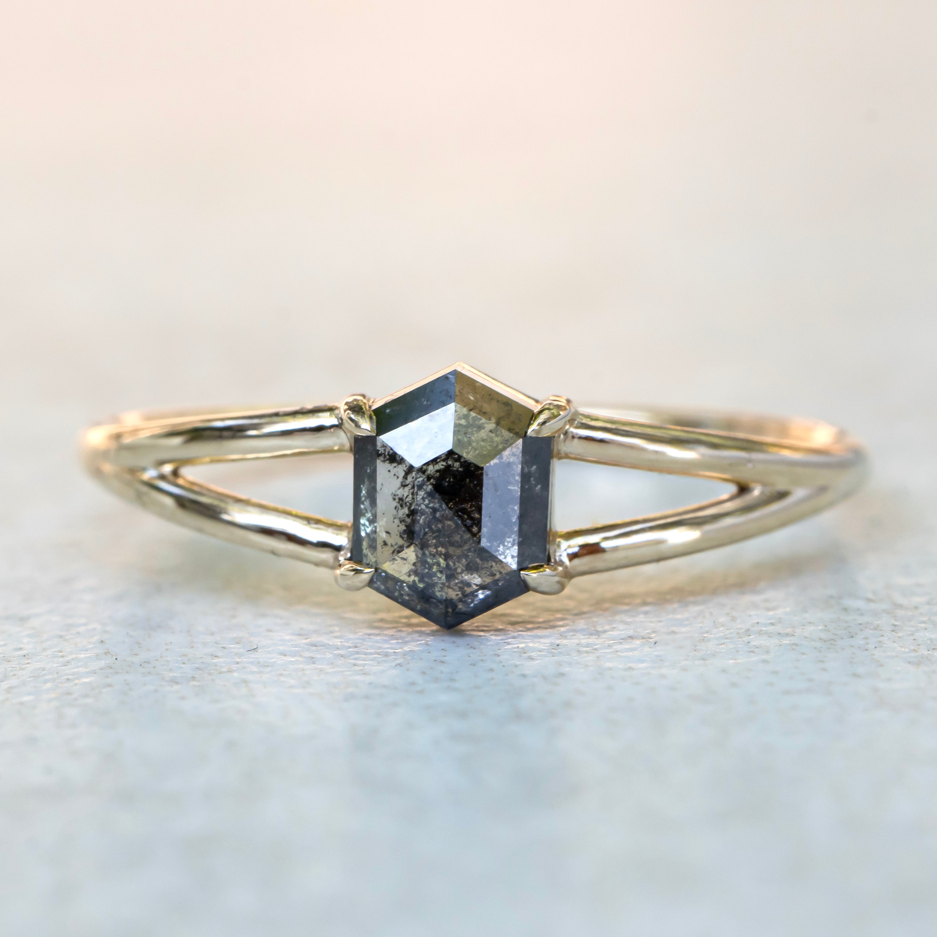 Salt and Pepper Hexagon Diamond Ring