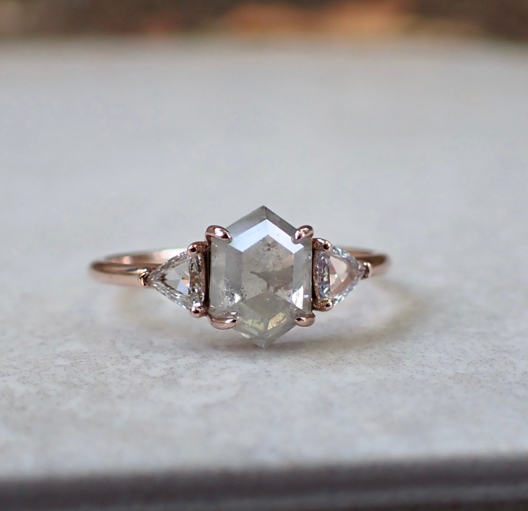 Photo page • Custom Hexagon Ring - Salt and Pepper Diamond Ring- mossNstone