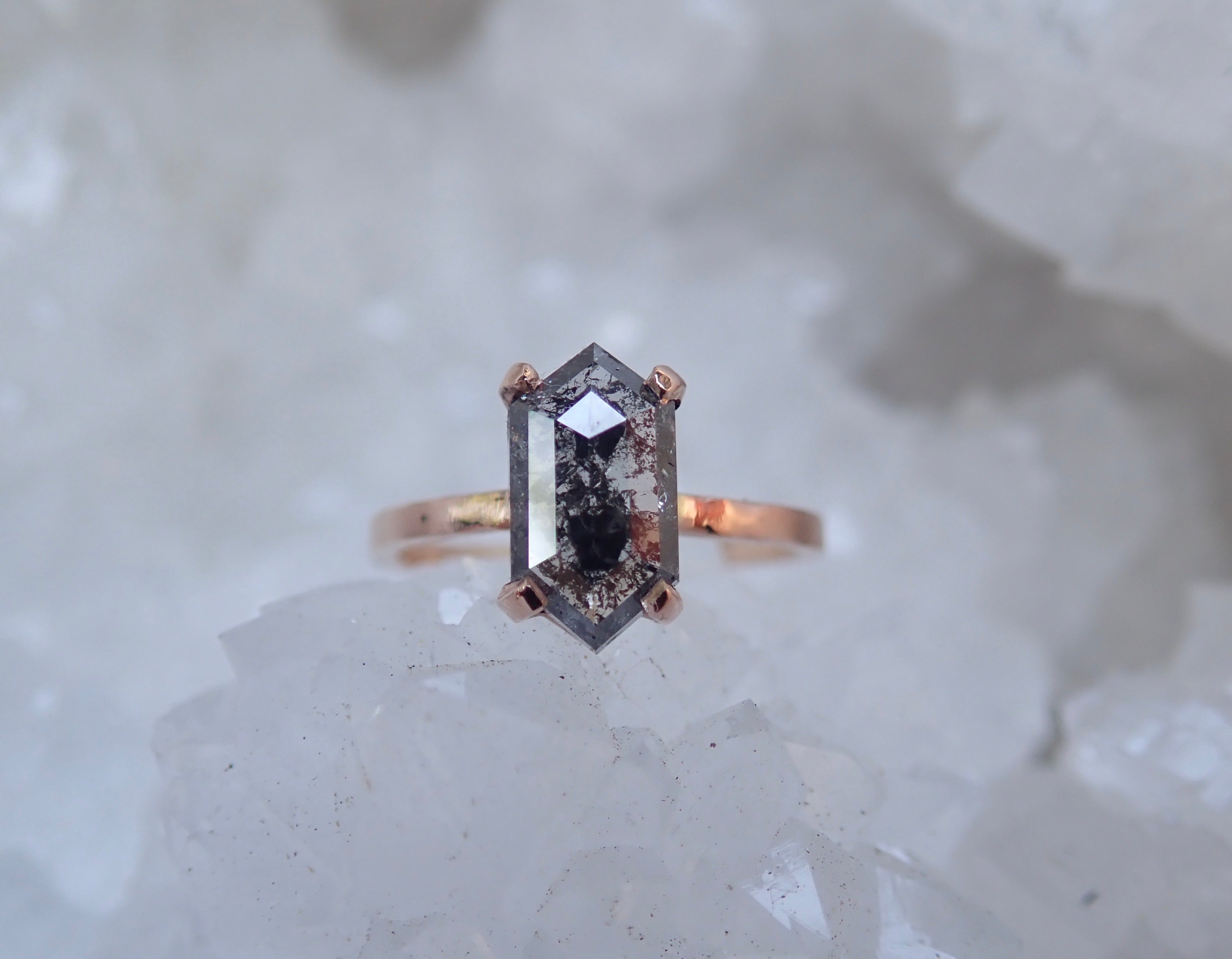 Custom Order for Megan- Elongated Hexagon Cut, Salt and Pepper Diamond Engagement Ring - mossNstone