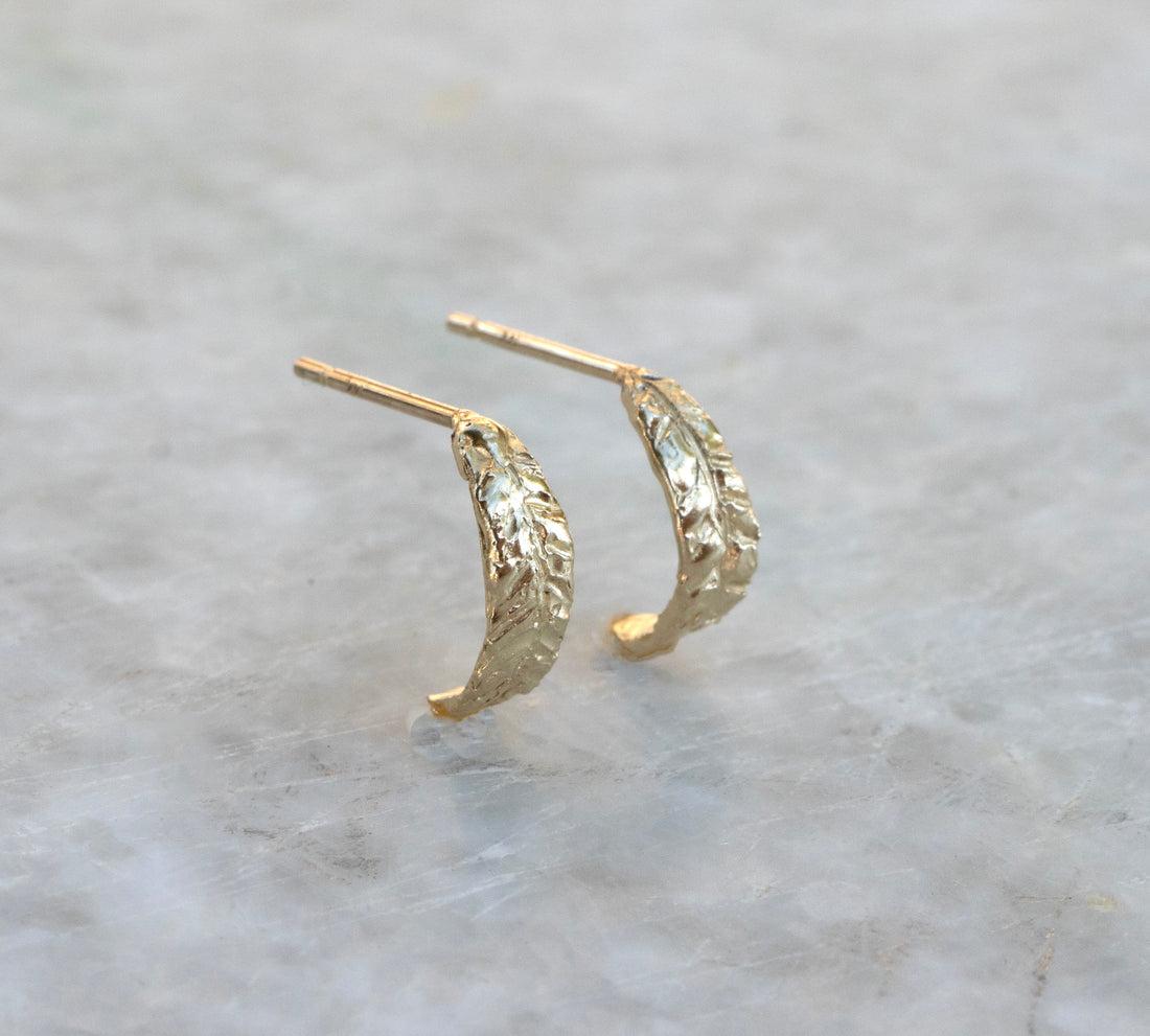 Ferm hoops , hand carved, 14k gold