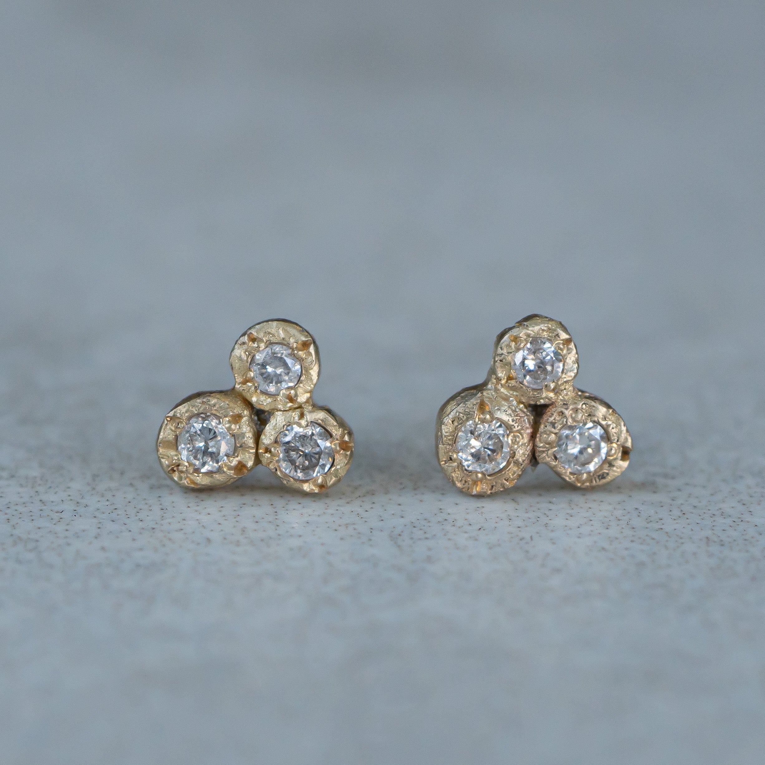 Diamond Trio 14k Organic Gold Studs - Salt and Pepper Diamond Ring- mossNstone