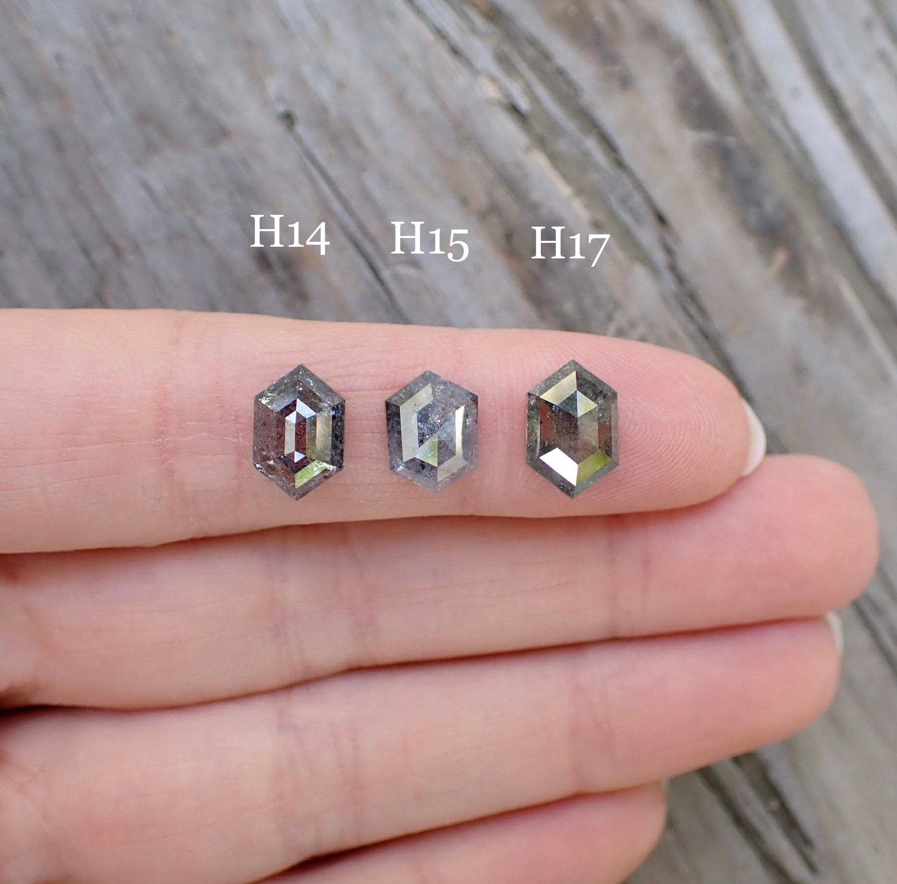 Diamond Viewing • Elongated Hexagon Selections - Salt and Pepper Diamond Ring- mossNstone