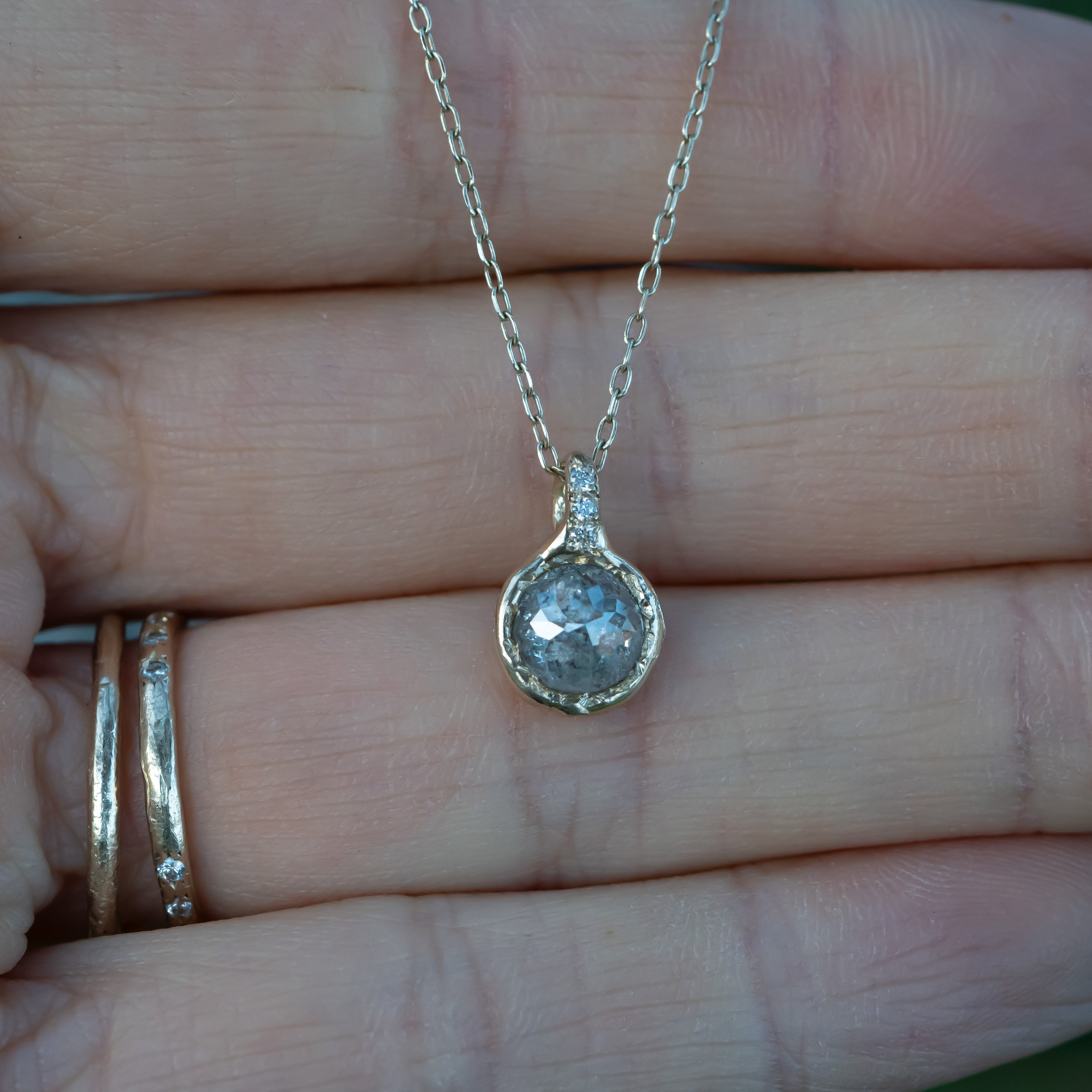 Salt and Pepper Diamond Pendant with accent bail - Salt and Pepper Diamond Ring- mossNstone