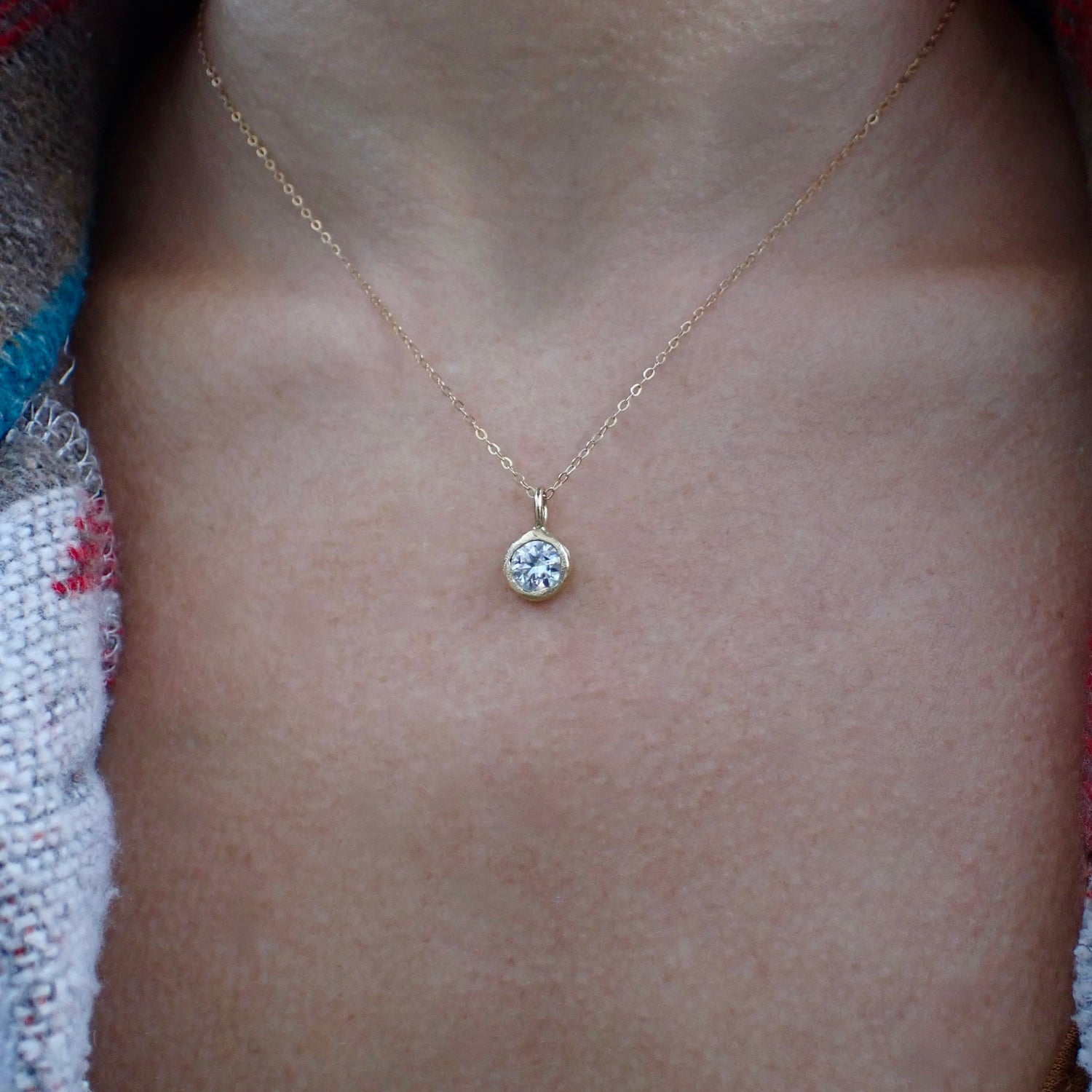 Moissanite Diamond Pendant- Hand Carved Bezel Setting - Salt and Pepper Diamond Ring- mossNstone