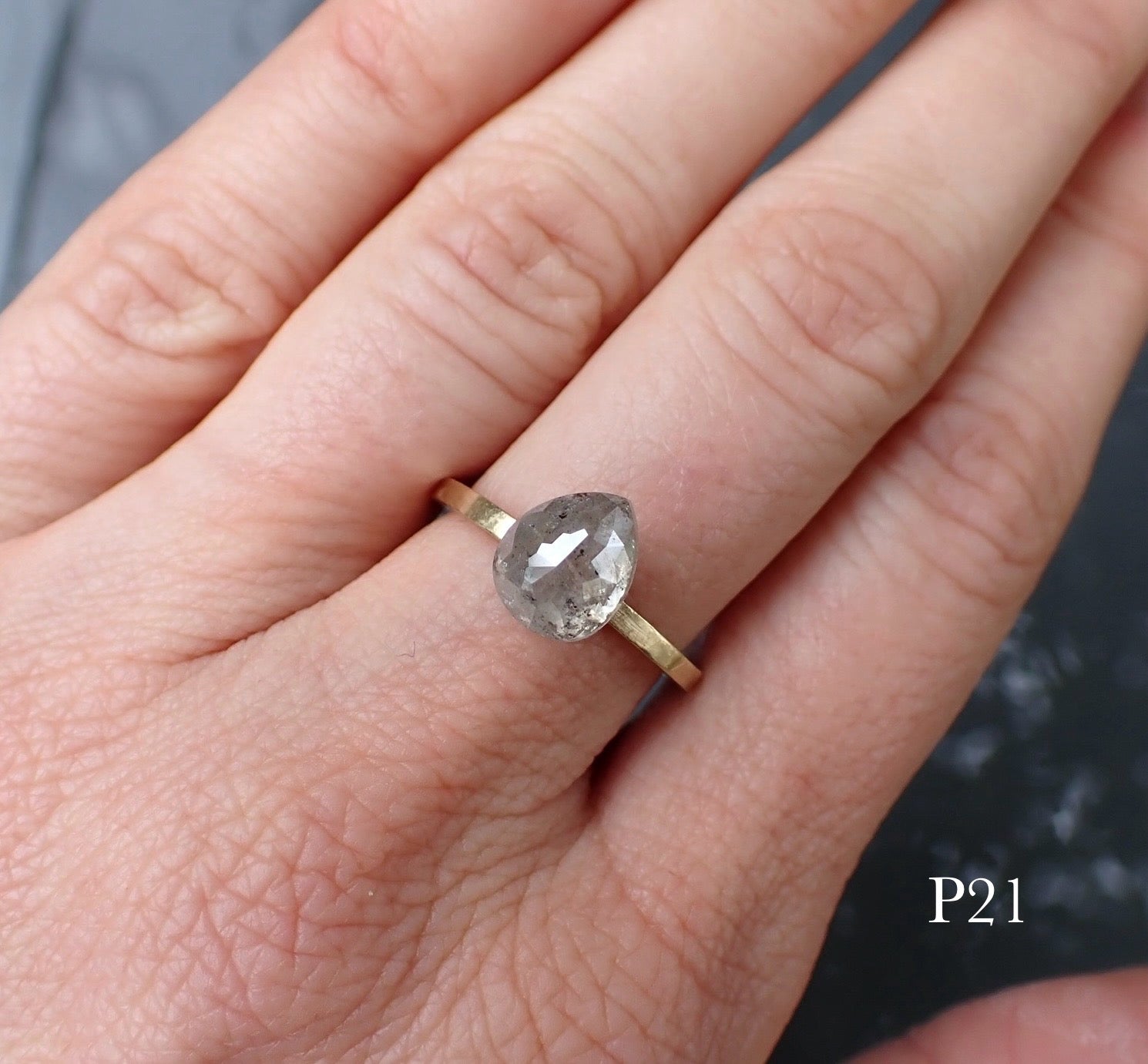 Custom Diamond Viewing- icy white pear diamonds - Salt and Pepper Diamond Ring- mossNstone
