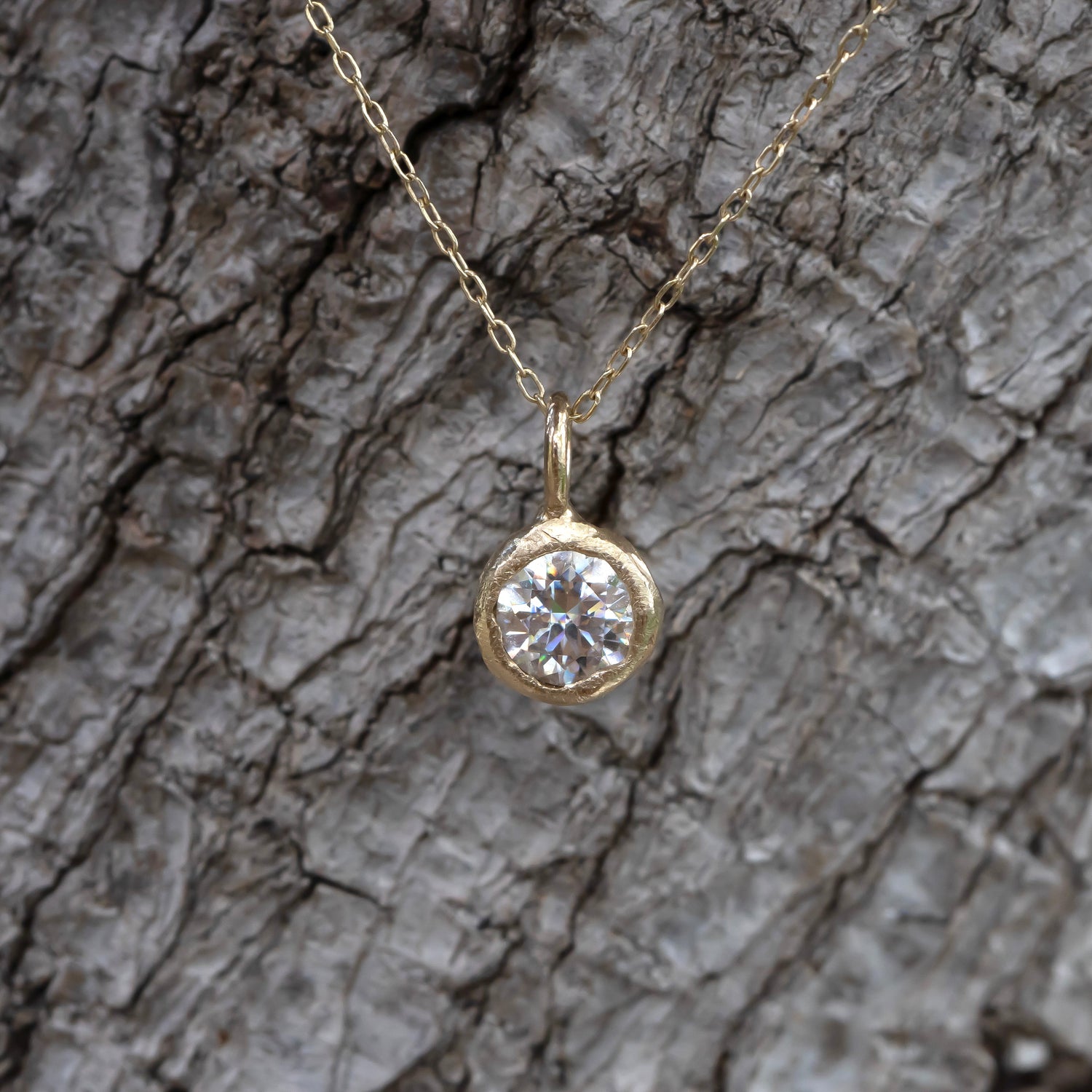 Moissanite Diamond Pendant- Hand Carved Bezel Setting - Salt and Pepper Diamond Ring- mossNstone