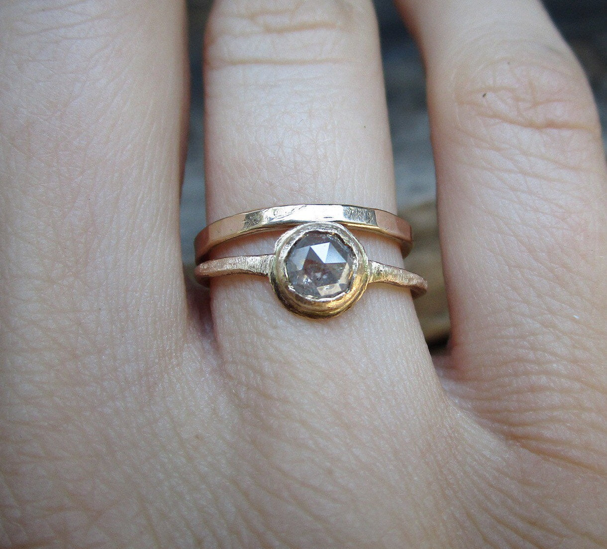 Hammered Band - Salt and Pepper Diamond Ring- mossNstone