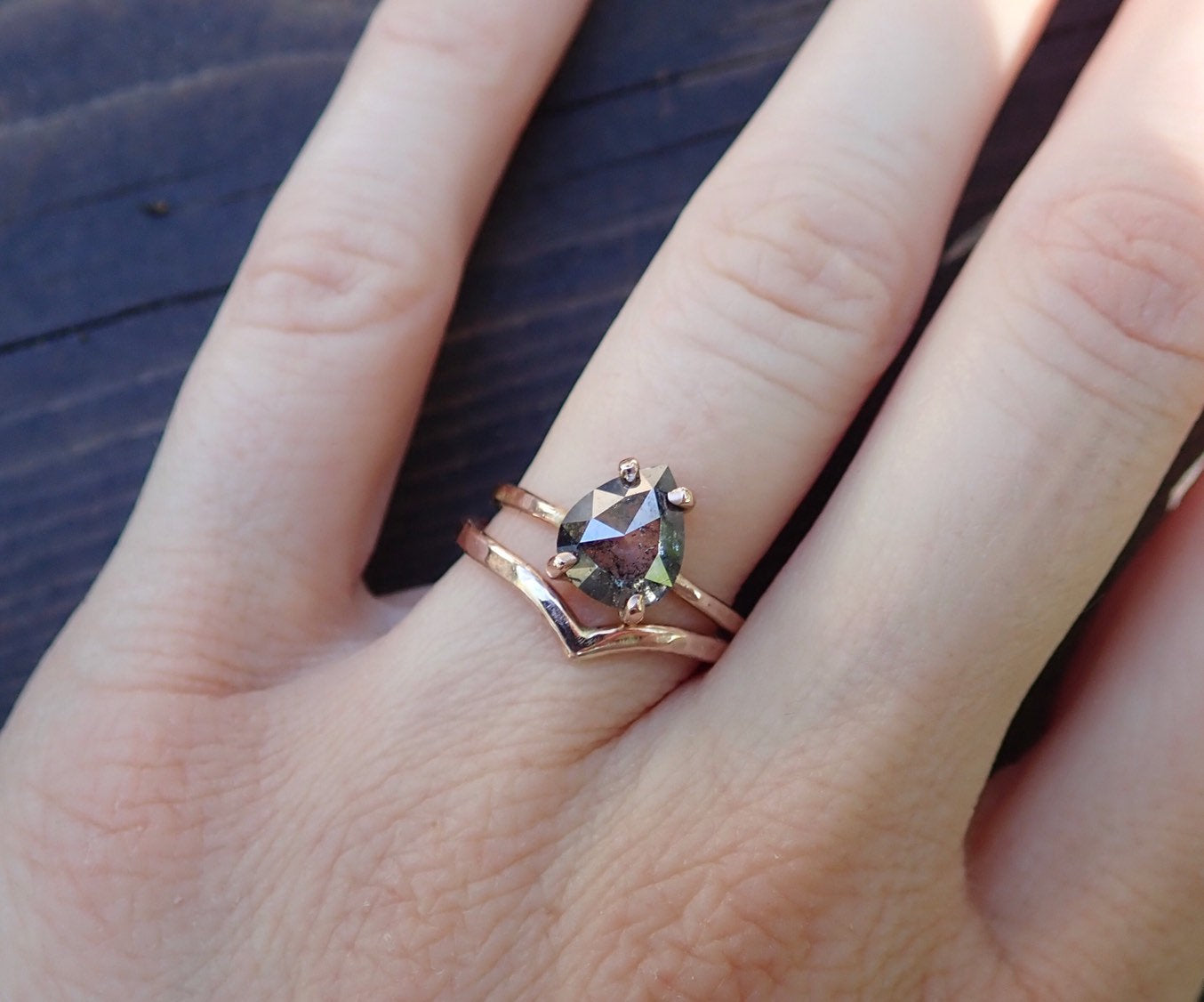 Custom: Pear Salt and Pepper Diamond Ring mossNstone