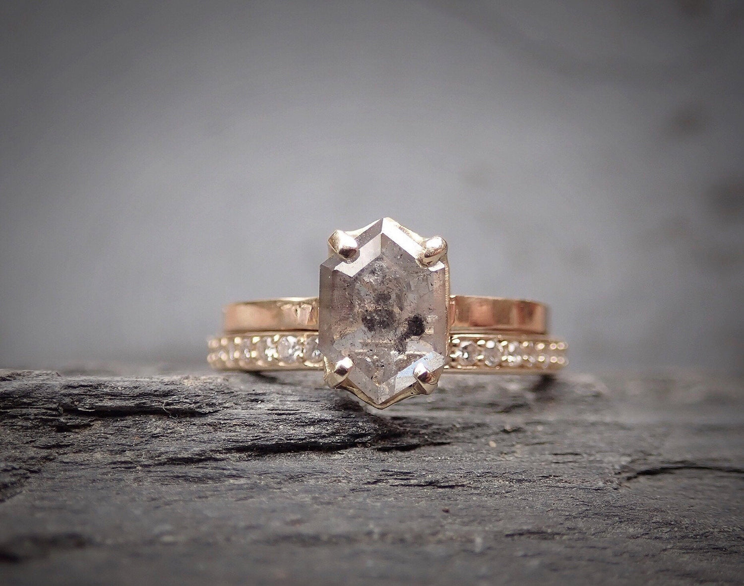 Half Eternity Band - Salt and Pepper Diamond Ring- mossNstone