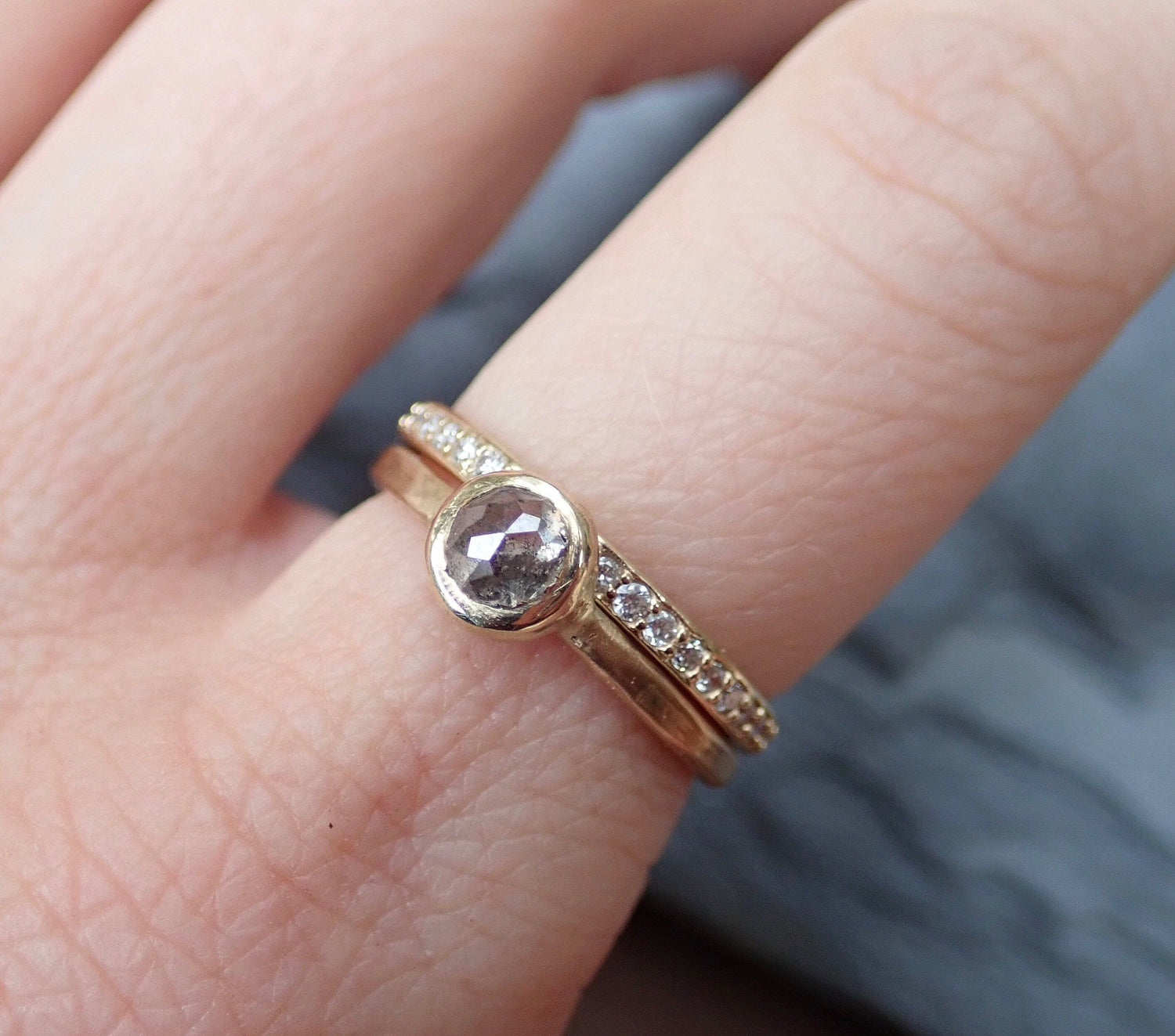 Half Eternity Band - Salt and Pepper Diamond Ring- mossNstone