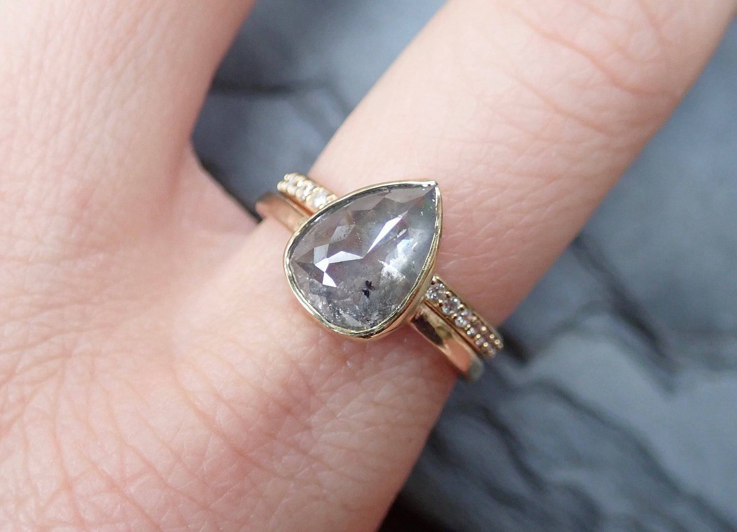 Half Eternity Band - Salt and Pepper Diamond Ring- mossNstone