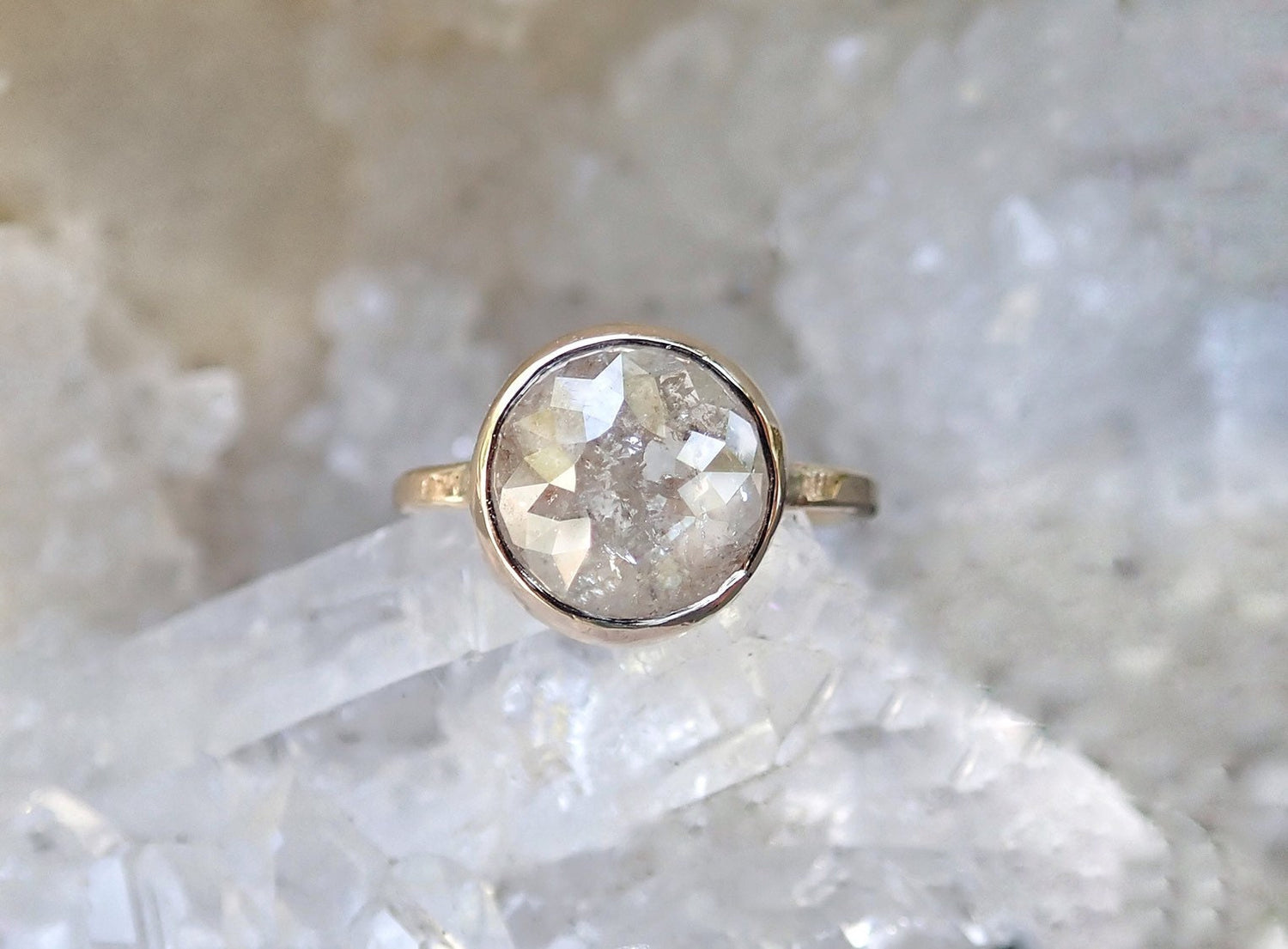 Custom: Round Rose Cut Salt and Pepper Diamond Ring mossNstone