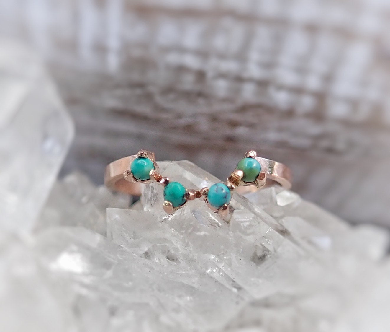 Turquoise Crown Wedding Band - Salt and Pepper Diamond Ring- mossNstone