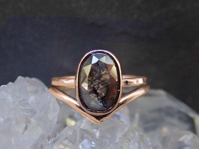 Custom: Cushion and Oval, Rose Cut Salt and Pepper Diamond Ring mossNstone
