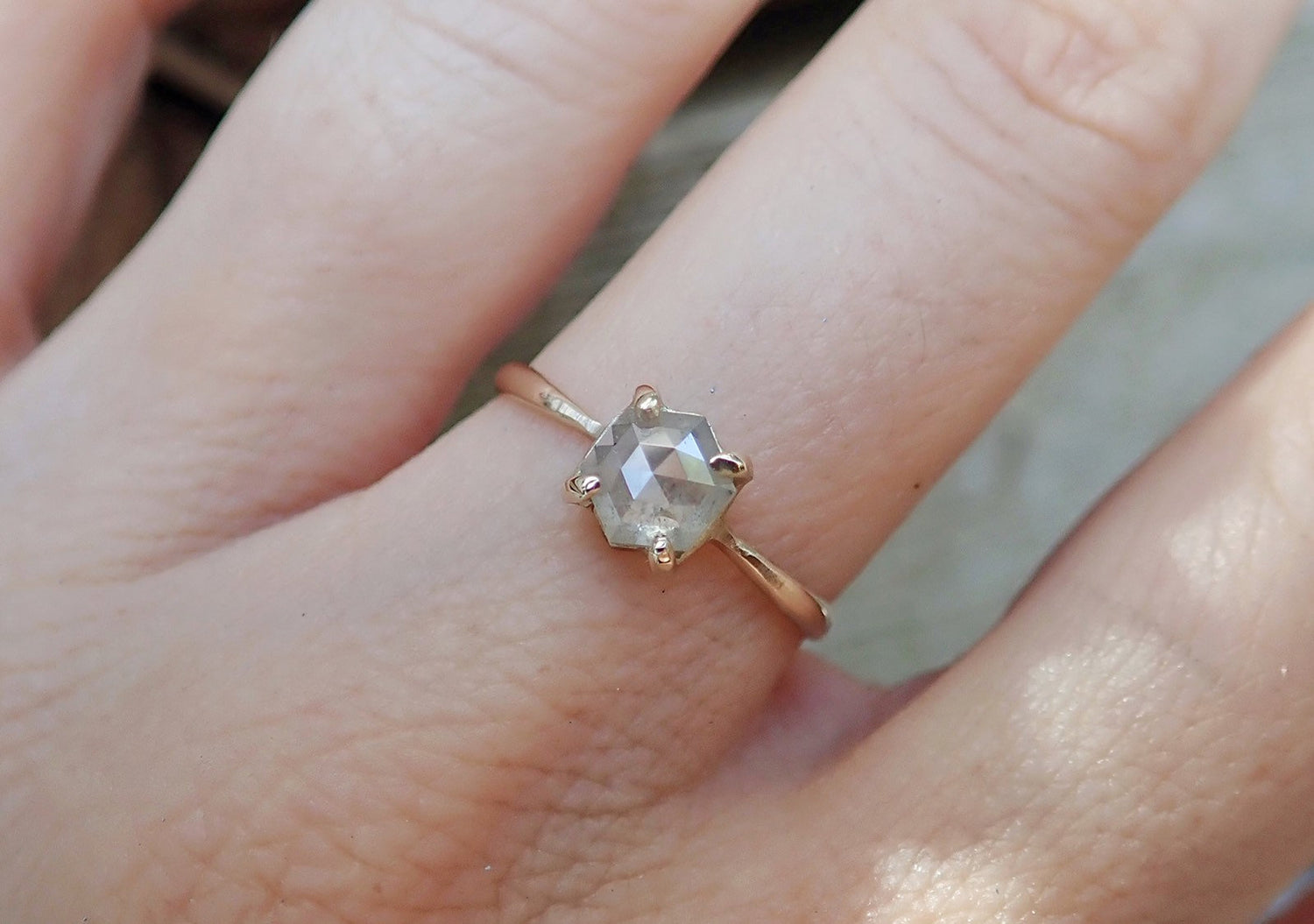 Custom: Hexagon Salt and Pepper Diamond Ring mossNstone