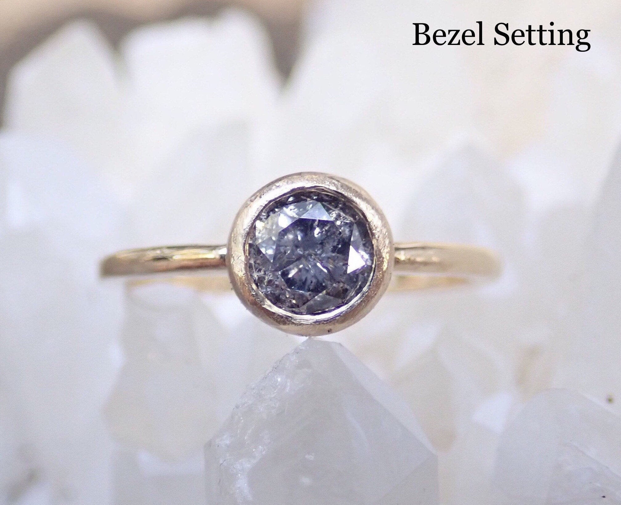 Custom: Brilliant Cut Salt and Pepper Diamond Engagement Ring - mossNstone