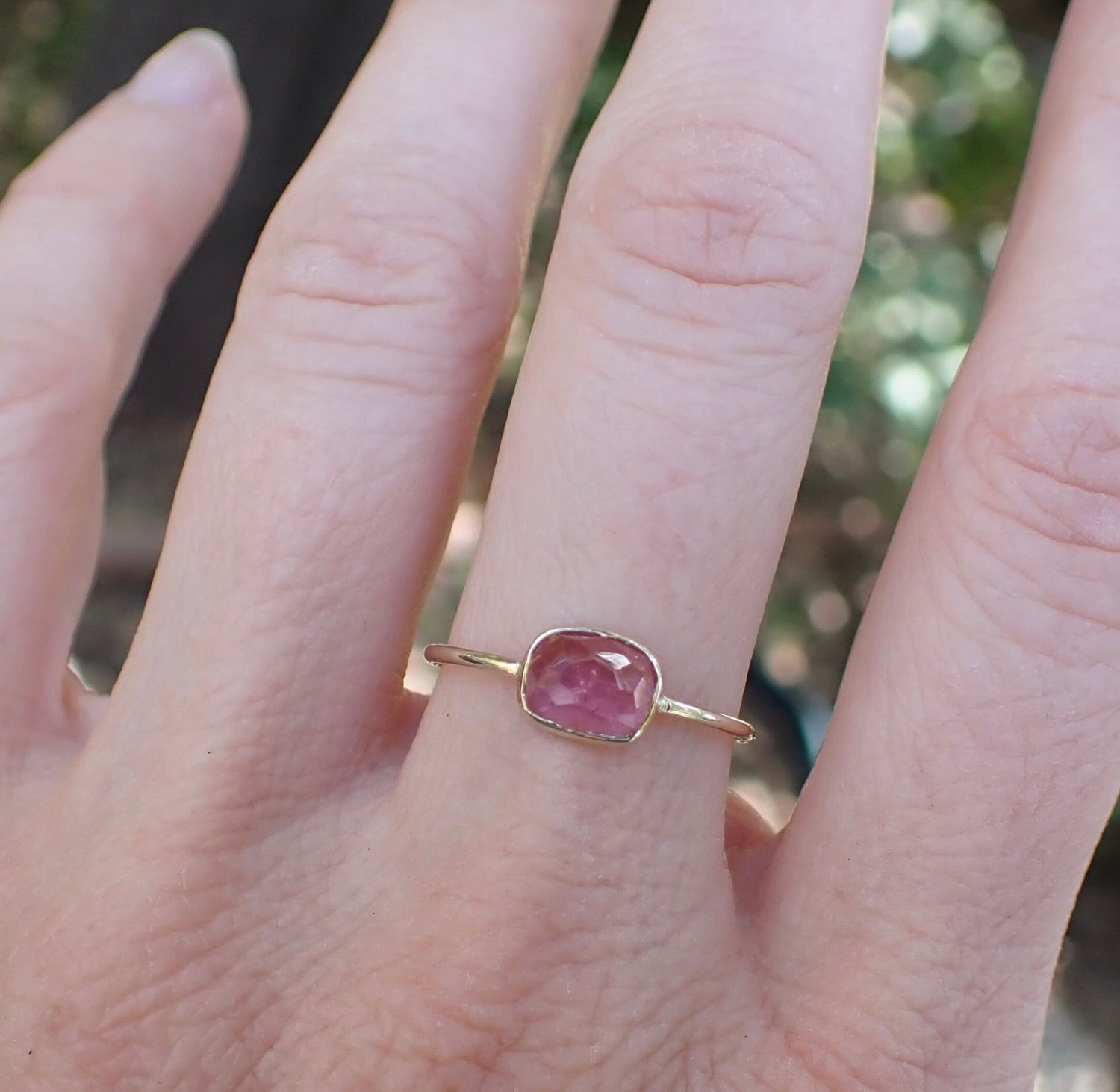 Pink Tourmaline Ring, Solid 14k, Rose Cut Tourmaline, Minimalist Ring - mossNstone
