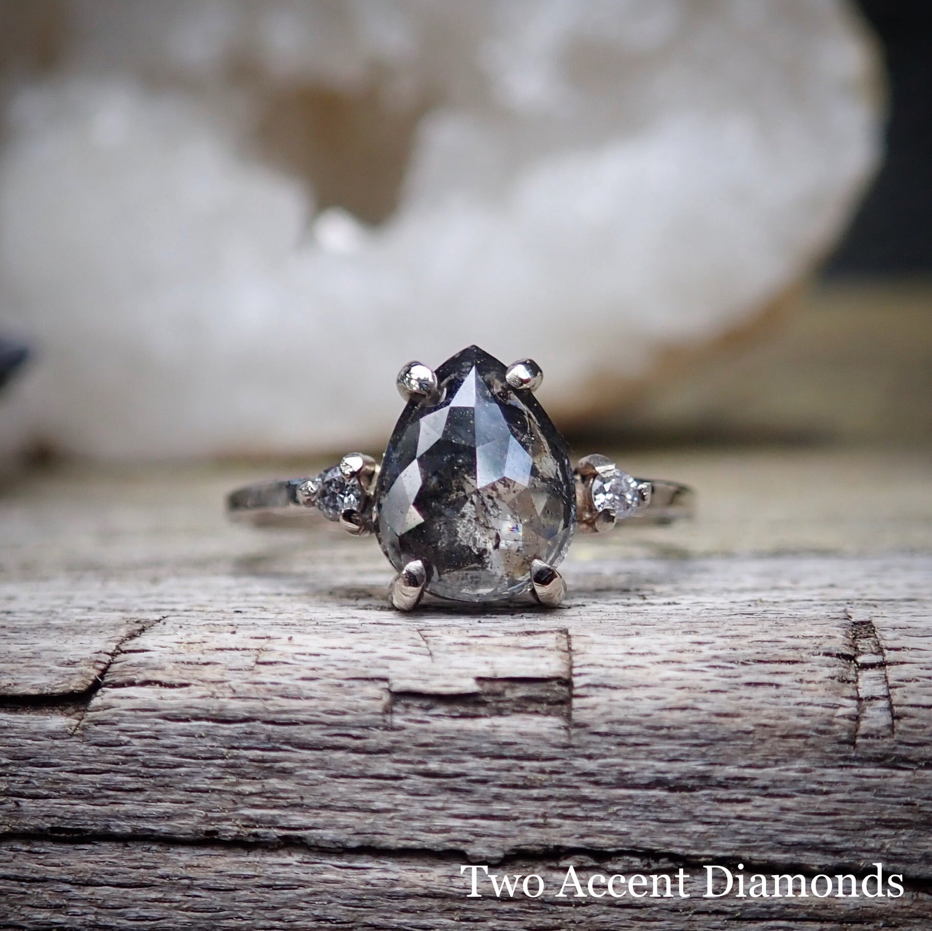 Custom: Pear Salt and Pepper Diamond Ring mossNstone