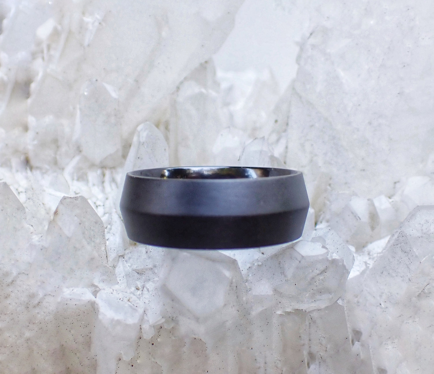 Titanium 8 mm Knife Edge Band with Satin Finish - Salt and Pepper Diamond Ring- mossNstone