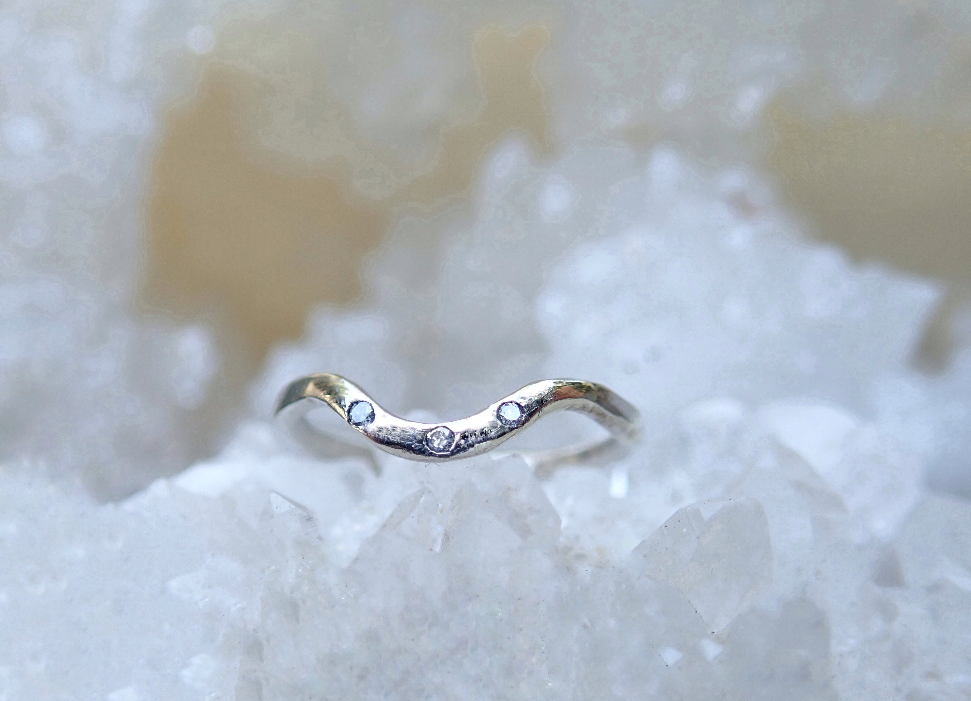 Curved Hammered Band - Salt and Pepper Diamond Ring- mossNstone